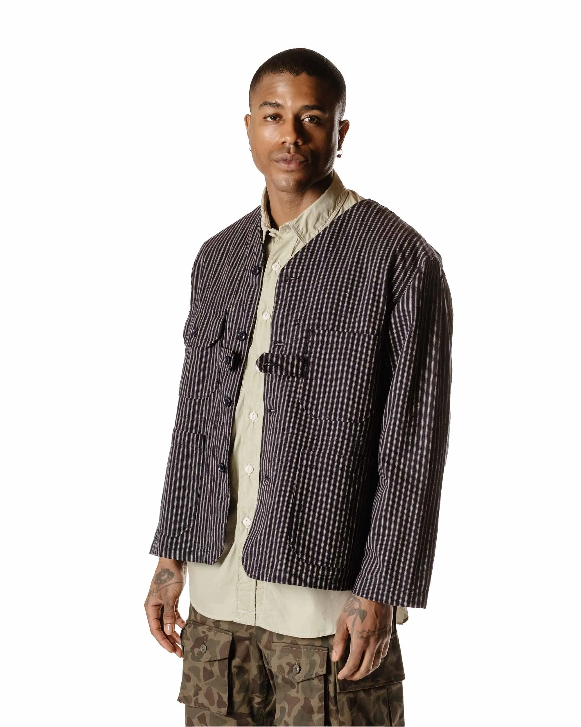 Engineered Garments Cardigan Jacket Navy/Grey LC Stripe sold by Lost & Found product image thumbnail 3