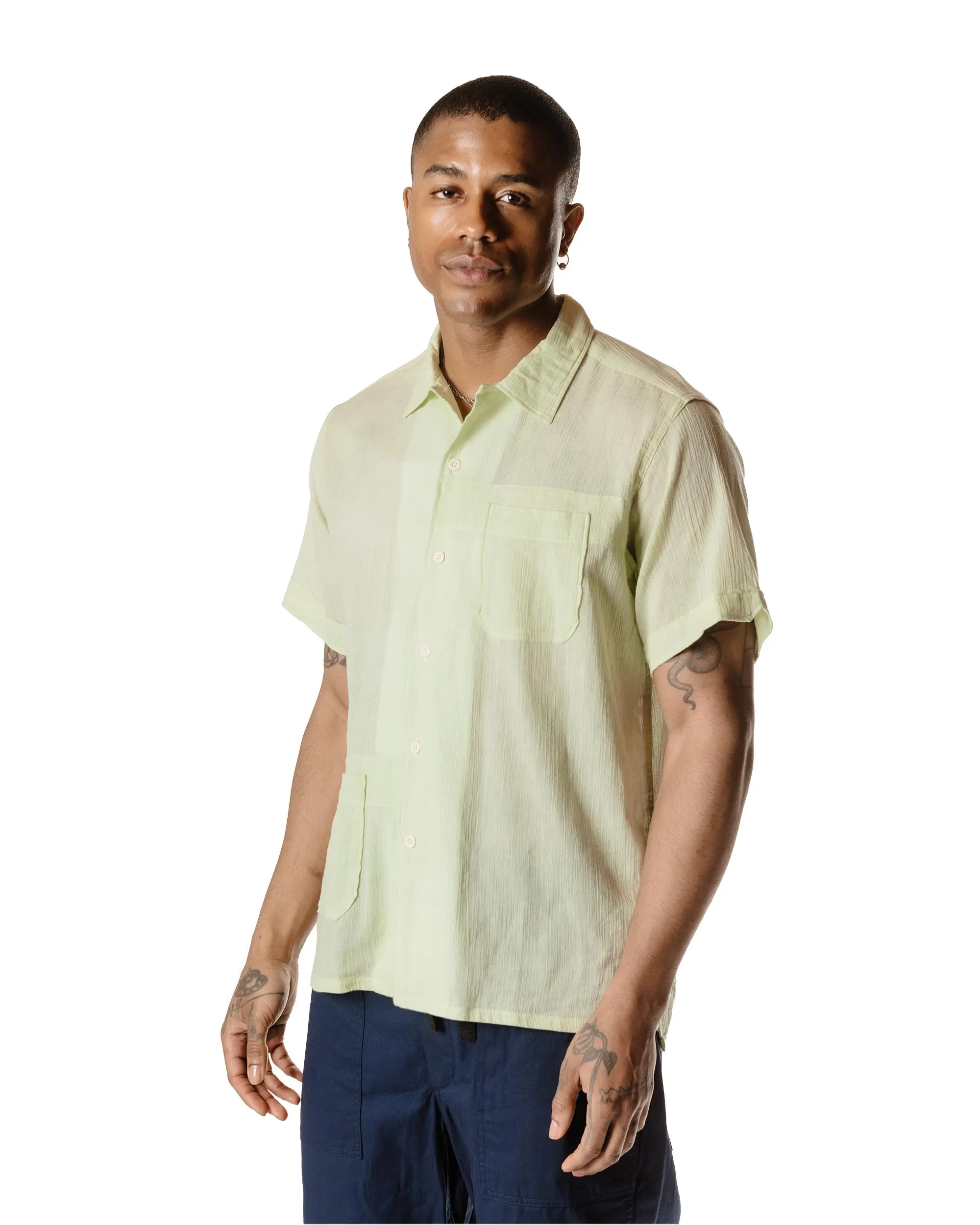 Engineered Garments Camp Shirt Lime Cotton Crepe sold by Lost & Found product image thumbnail 3