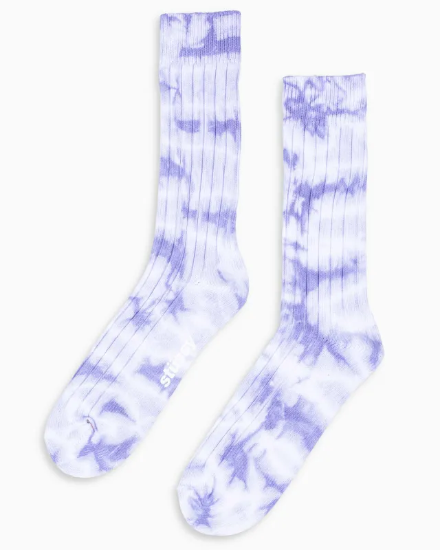 Stüssy Dyed Ribbed Crew Socks Lavender sold by Lost & Found