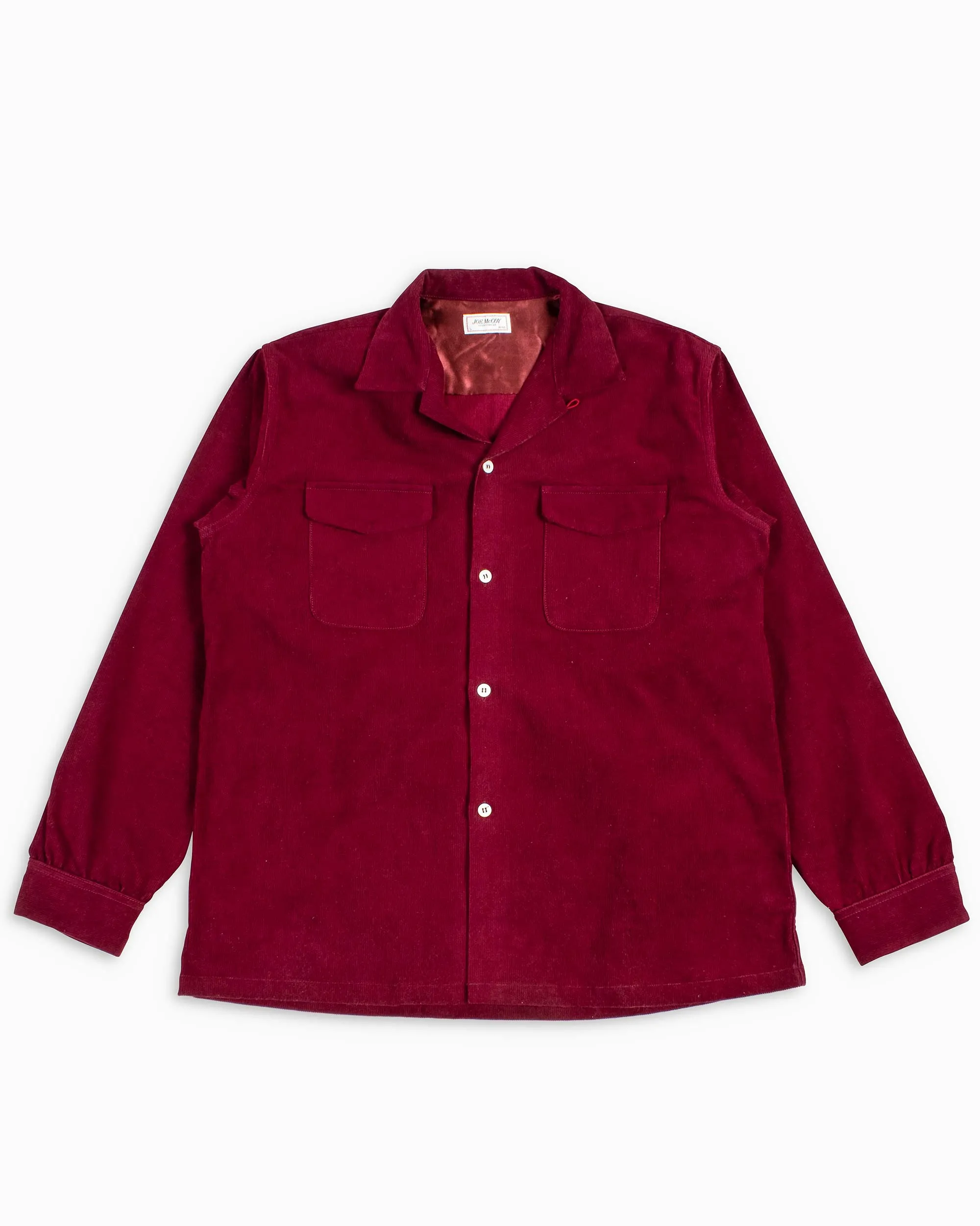 The Real McCoy's MS22102 Corduroy Open Collar Shirt Burgundy sold by Lost & Found
