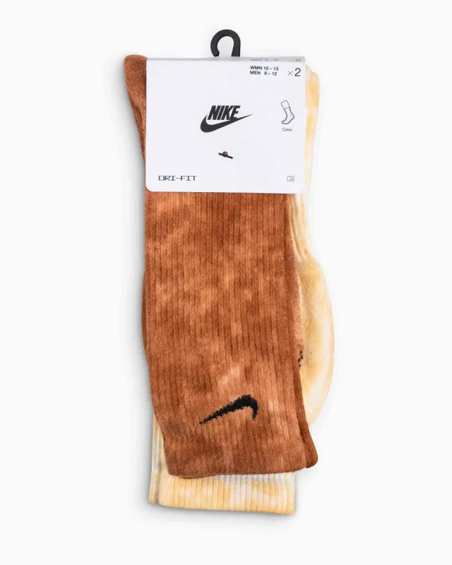 Nike Everyday Plus Cushioned Tie-Dye Crew Socks Brown (2 Pack) sold by Lost & Found