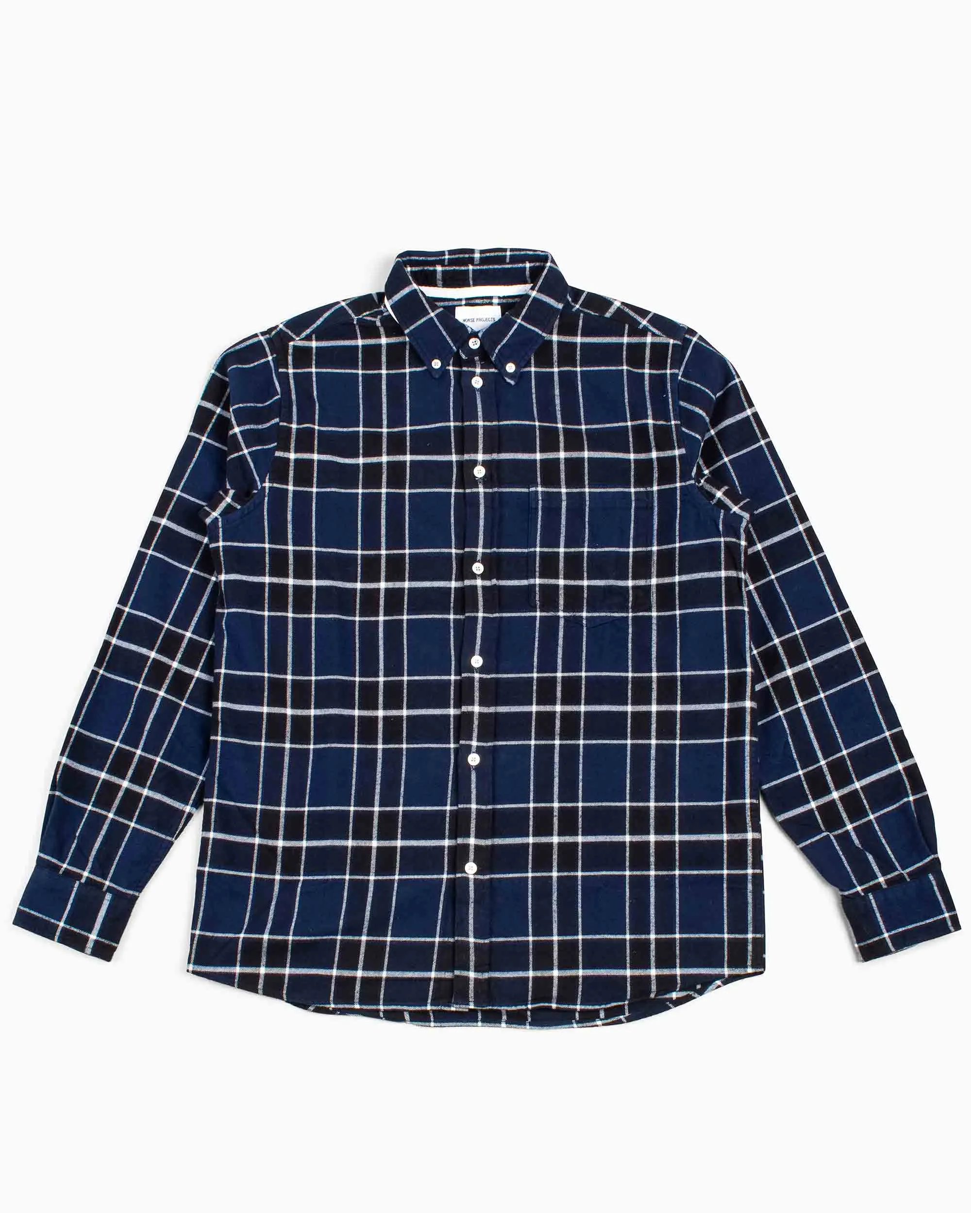 Norse Projects Anton Brushed Flannel Check Dark Navy sold by Lost & Found