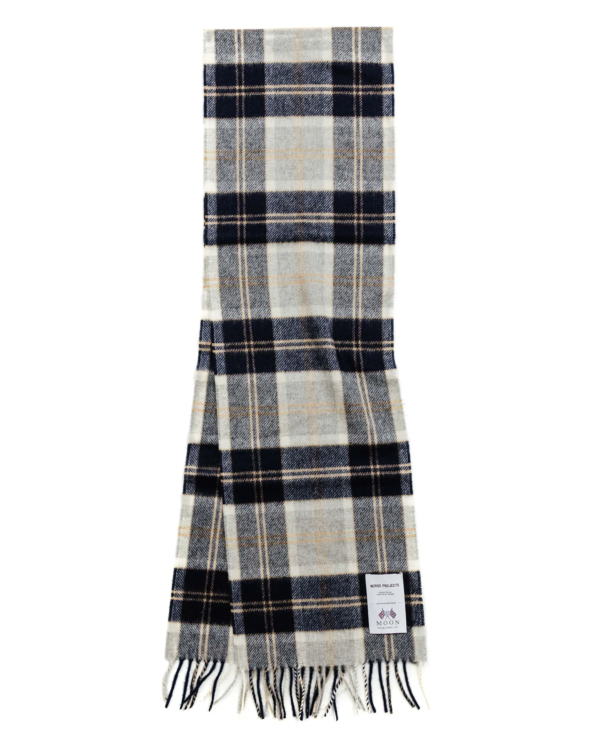 Norse Projects Moon Checked Lambswool Scarf Navy sold by Lost & Found