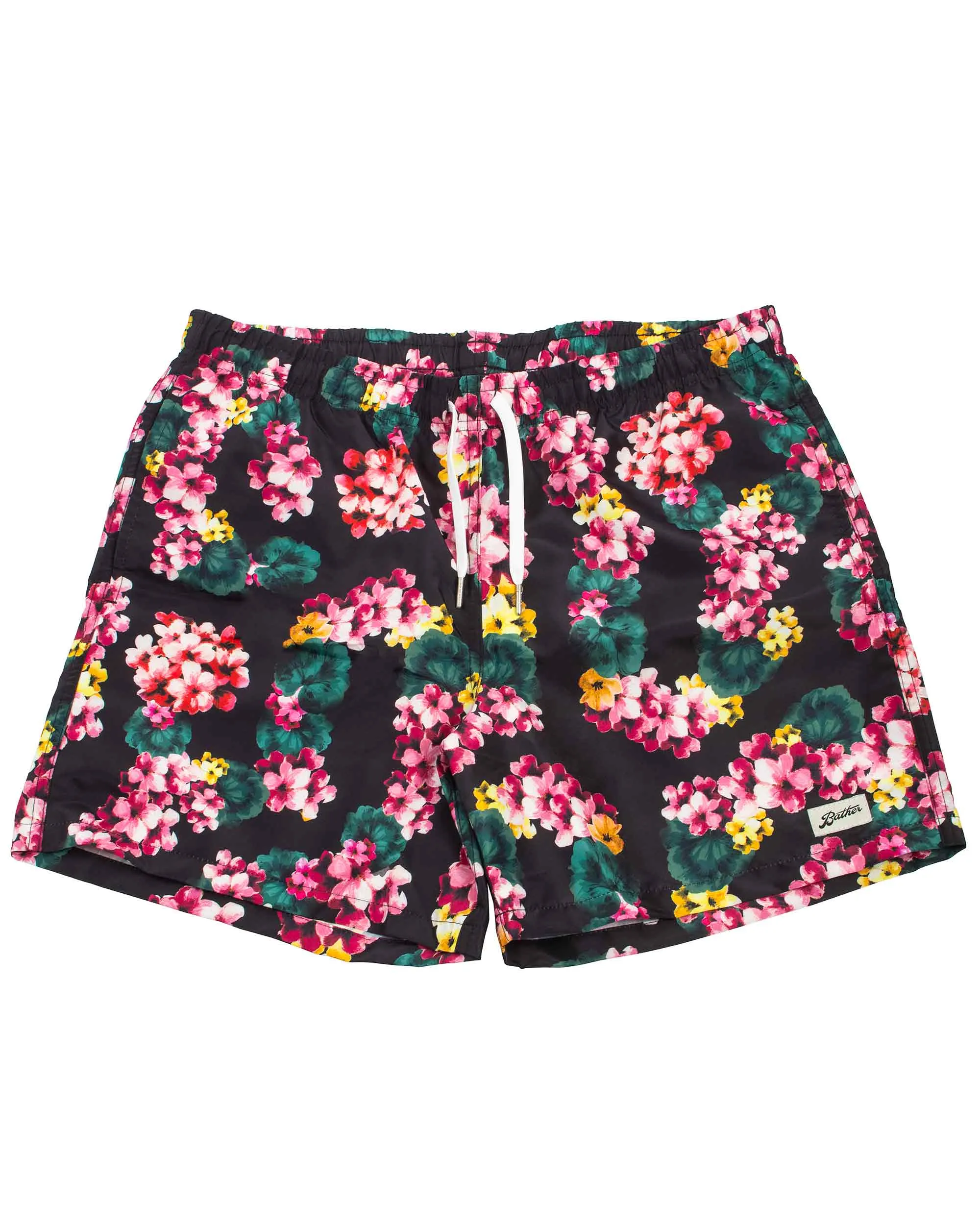 Bather Black Floral Lei Swim Trunk sold by Lost & Found