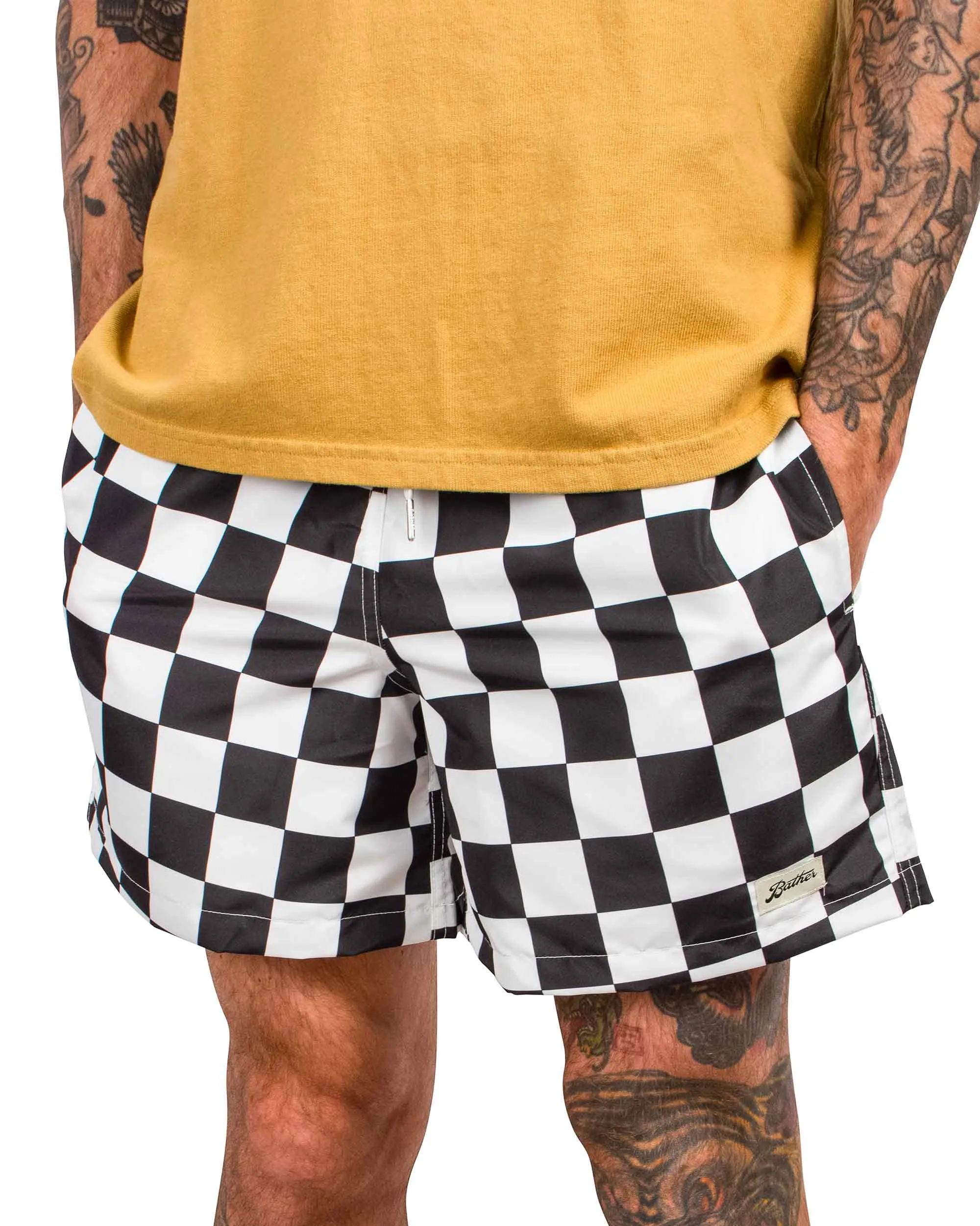 Bather Black Checkerboard Swim Trunk sold by Lost & Found product image thumbnail 4