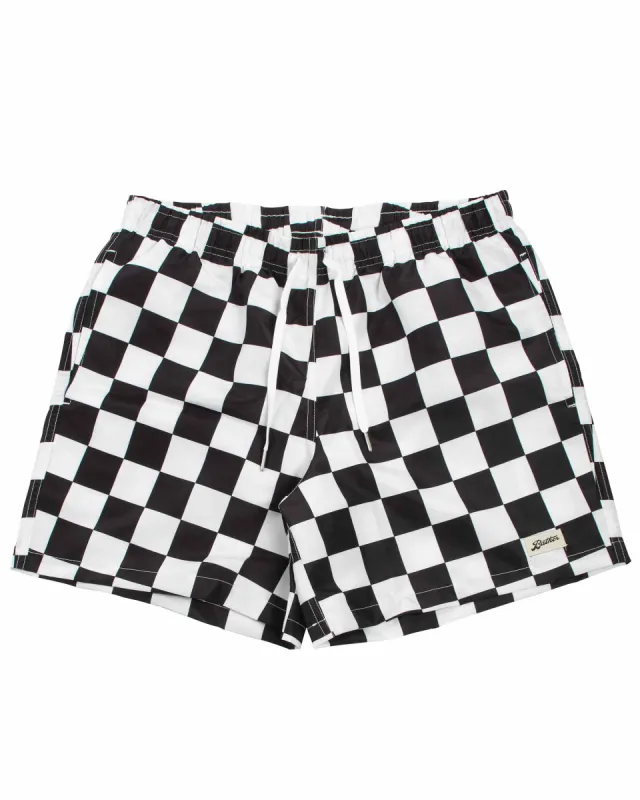 Bather Black Checkerboard Swim Trunk sold by Lost & Found