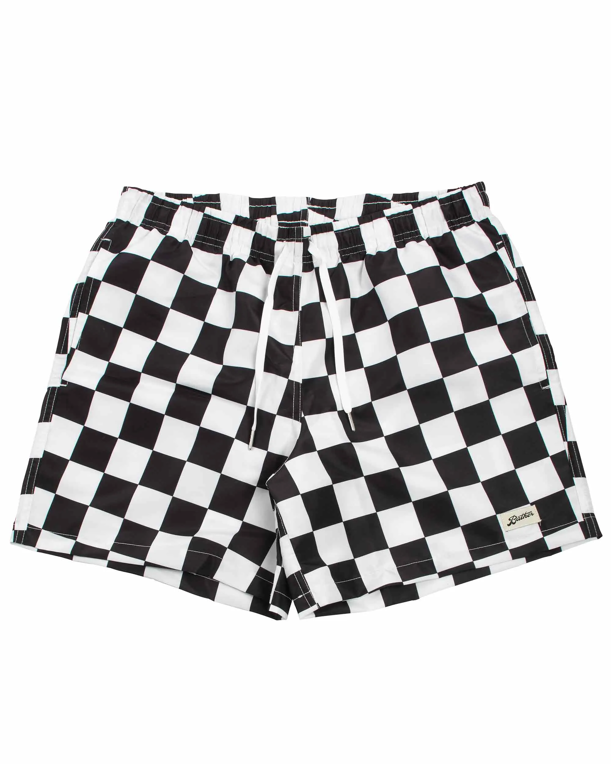 Bather Black Checkerboard Swim Trunk sold by Lost & Found