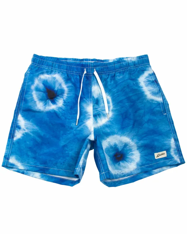 Bather Blue Ne-Maki Shibori Swim Trunk sold by Lost & Found
