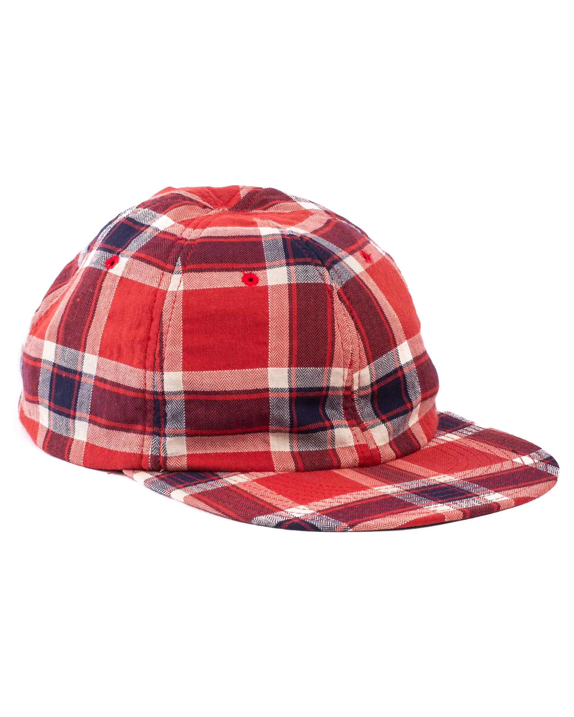 Found Feather 6 Panel Baseball Cap Herringbone Check Red sold by Lost & Found