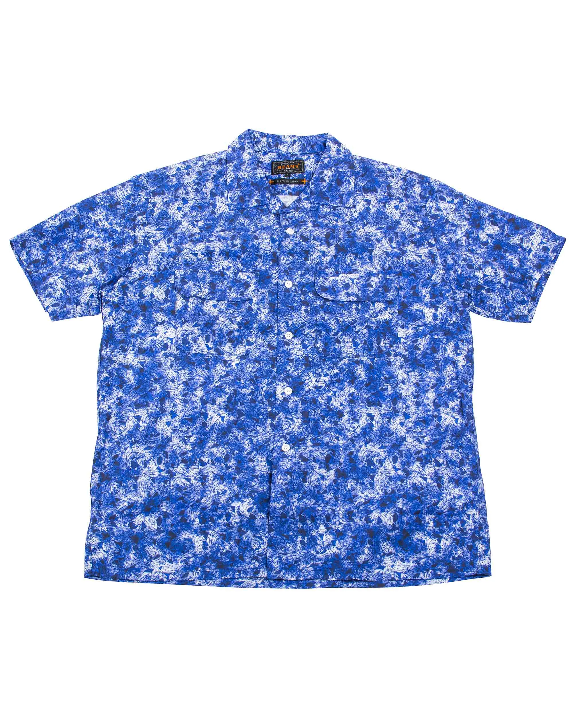 Beams Plus Open Collar Short Sleeve 'Kyoto Pattern' Print Sail Pattern sold by Lost & Found