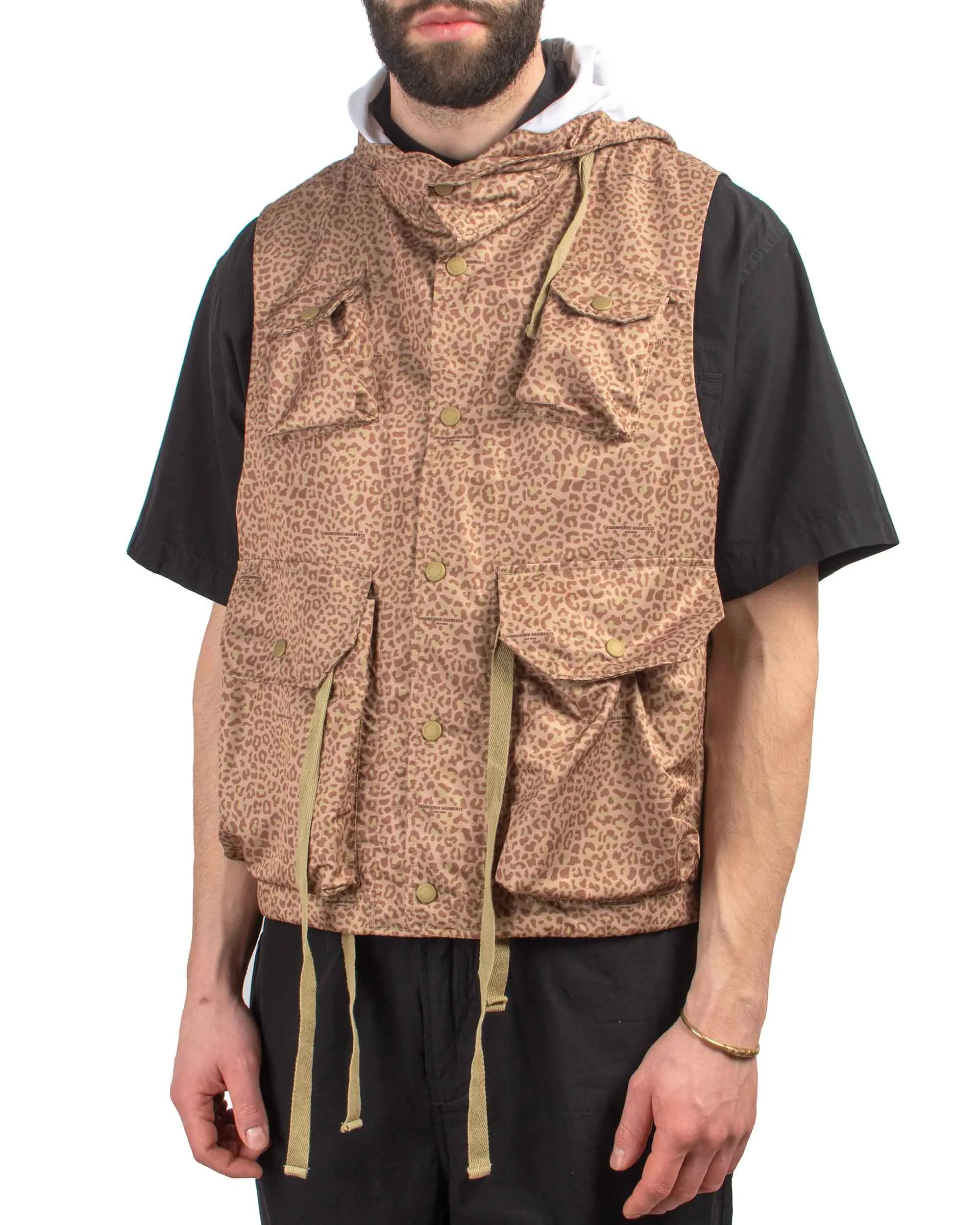 Engineered Garments Field Vest Brown Poly Fibre Leopard Print sold by Lost & Found product image thumbnail 4