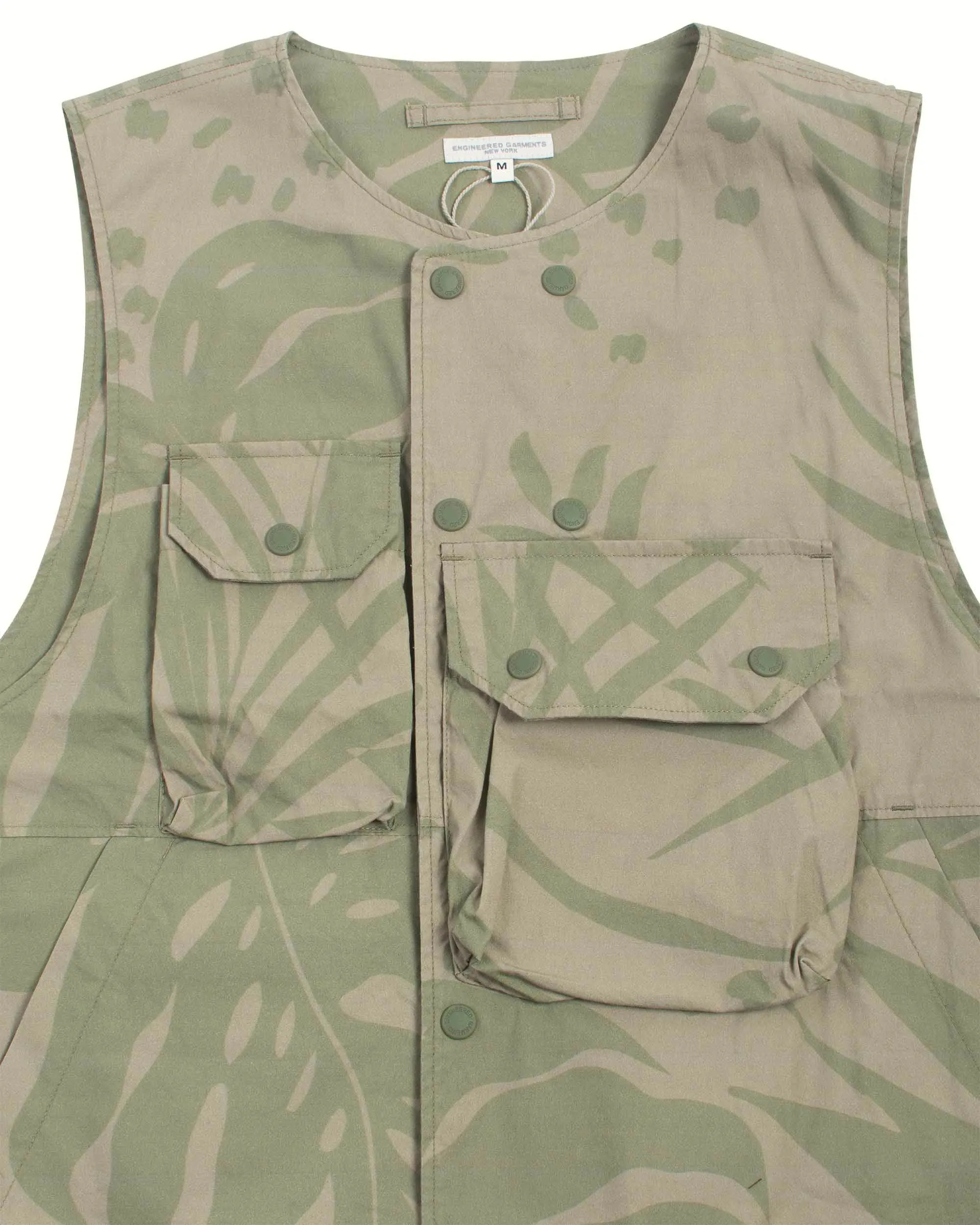 Engineered Garments Cover Vest Khaki Olive Leaf Print Cotton Poplin sold by Lost & Found product image thumbnail 5
