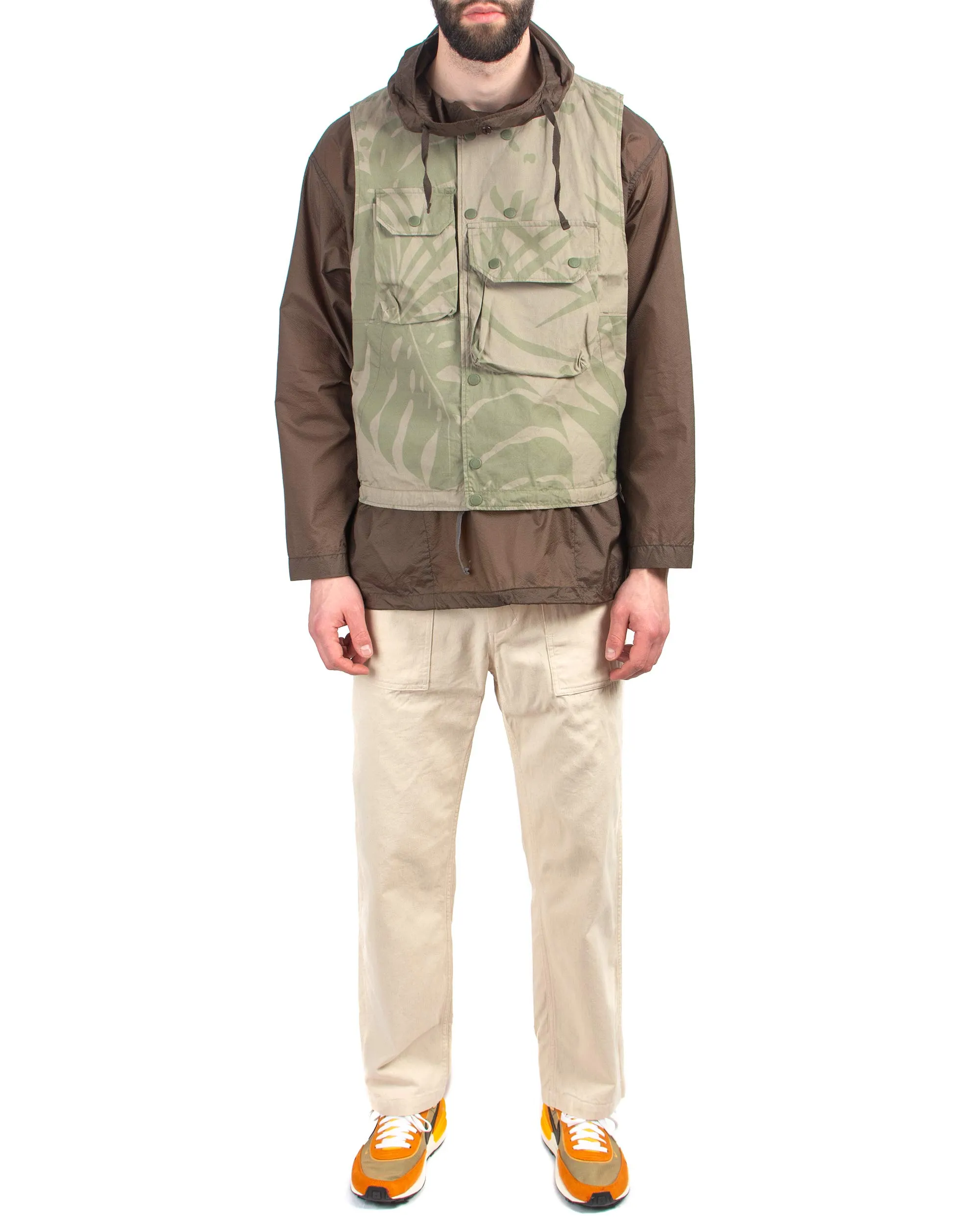 Engineered Garments Cover Vest Khaki Olive Leaf Print Cotton Poplin sold by Lost & Found product image thumbnail 2