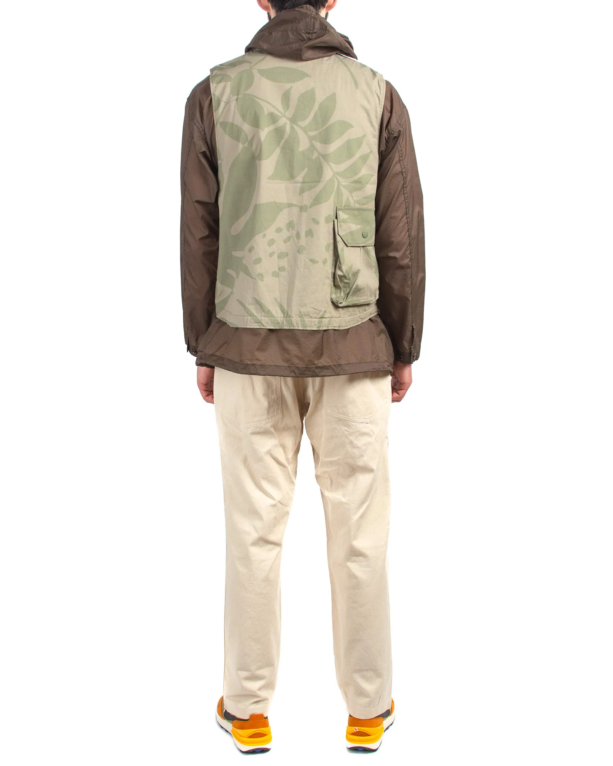 Engineered Garments Cover Vest Khaki Olive Leaf Print Cotton Poplin sold by Lost & Found product image thumbnail 3