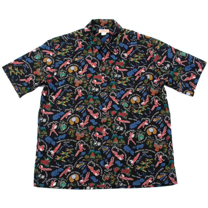 The Real McCoy's MS21002 Cotton Hawaiian Shirt / Flying Tigers Black sold by Lost & Found