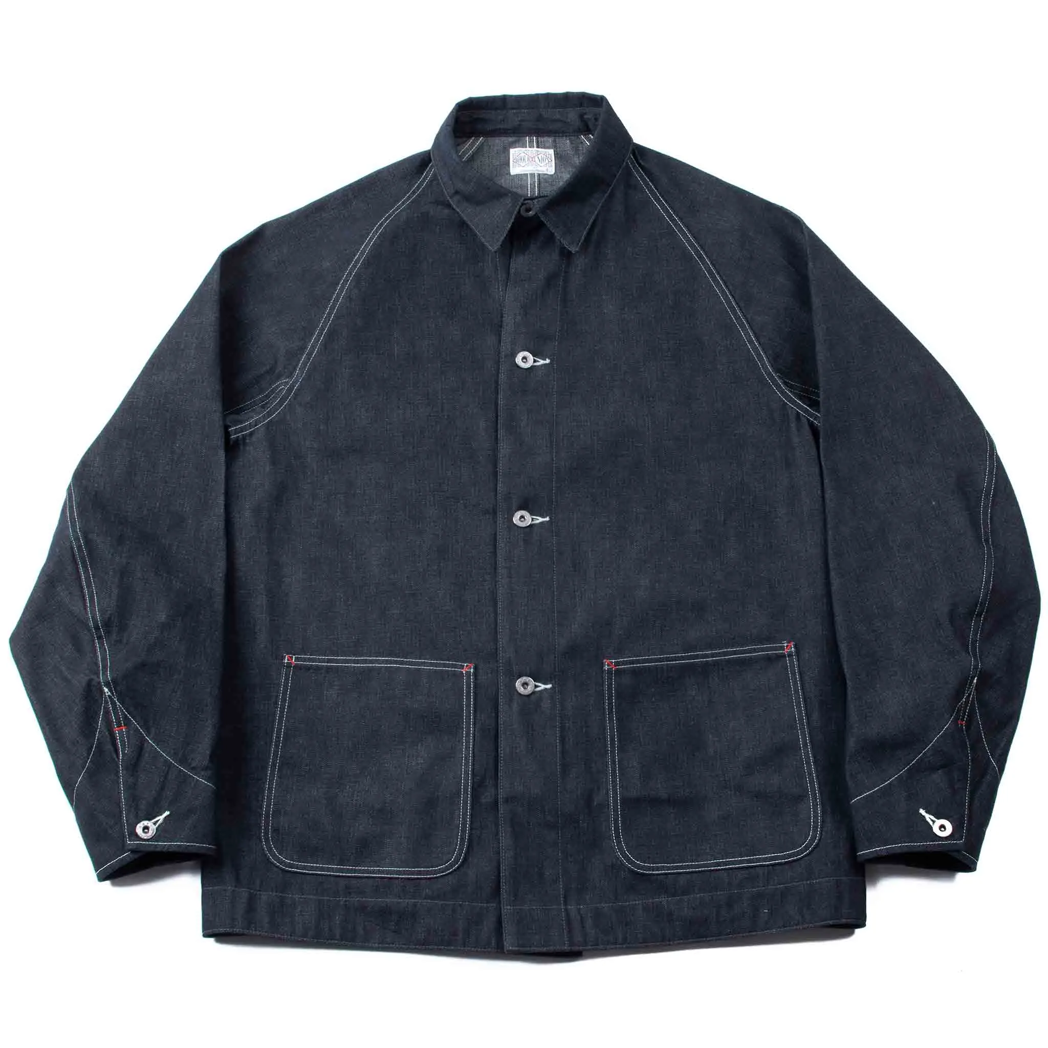 The Real McCoy's MJ21019 8HU WW2 Denim Chore Coat Indigo sold by Lost & Found