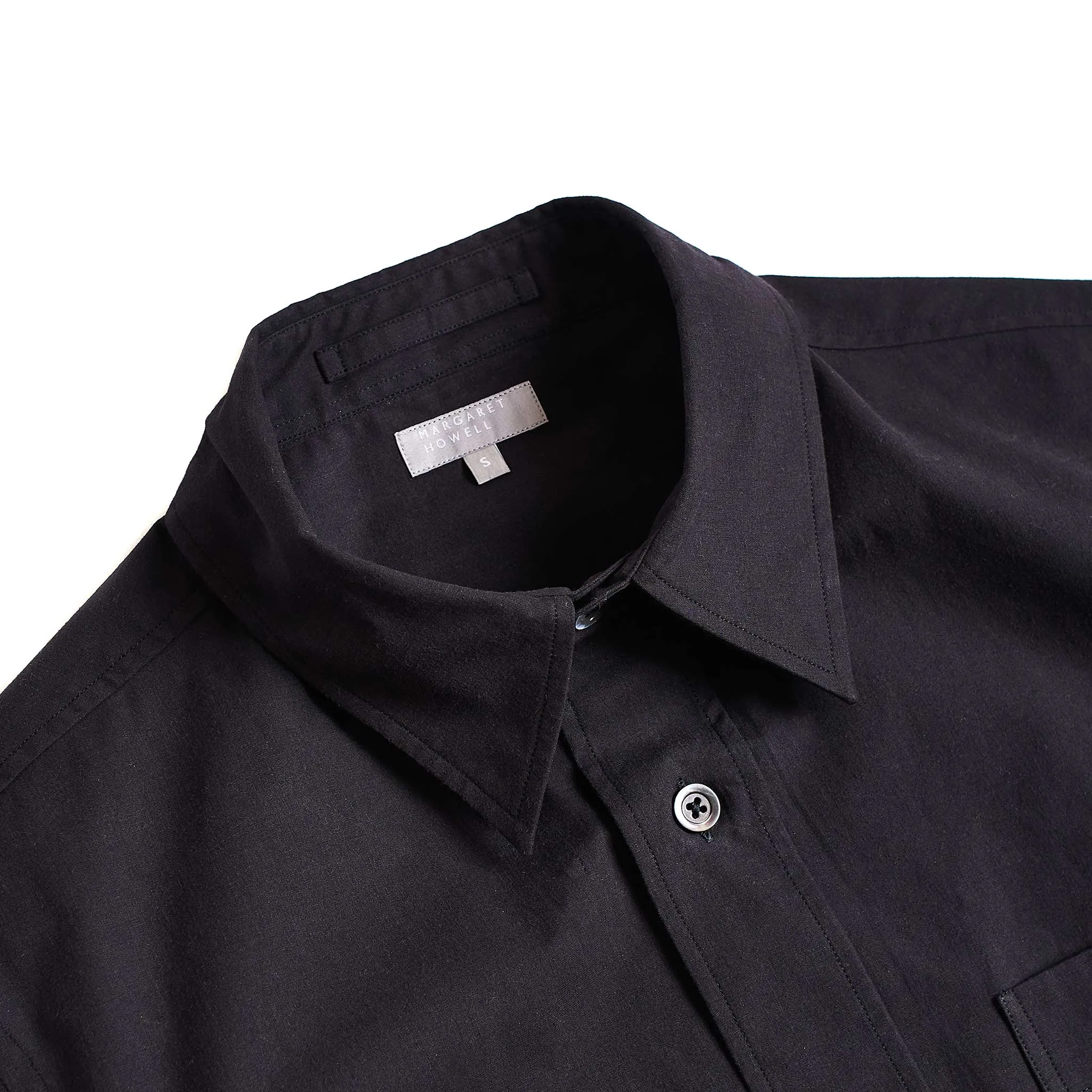 Margaret Howell Short Sleeve Odd Pocket Shirt Dense Cotton End On End Black sold by Lost & Found product image thumbnail 5