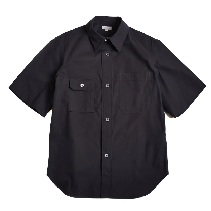 Margaret Howell Short Sleeve Odd Pocket Shirt Dense Cotton End On End Black sold by Lost & Found