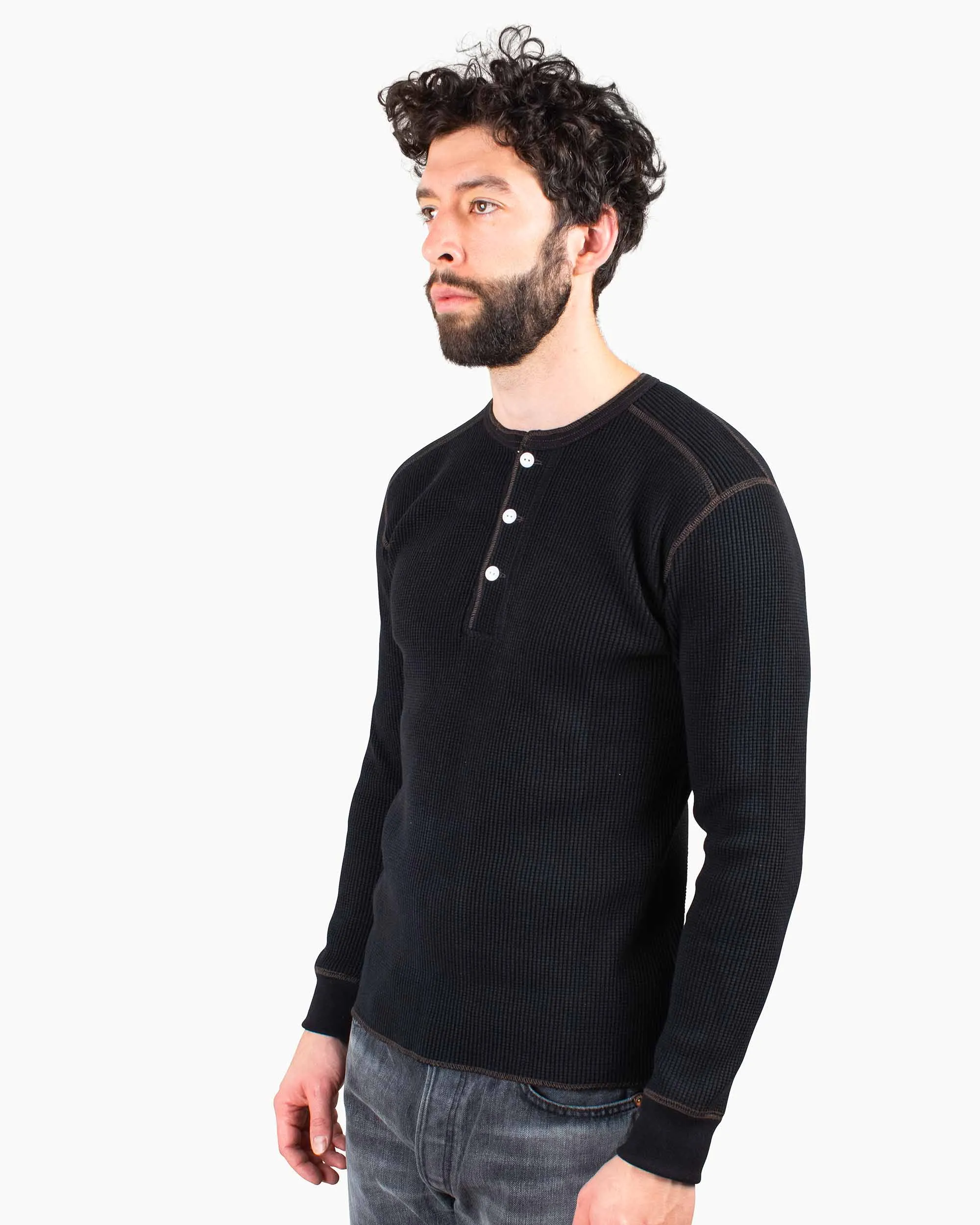 The Real McCoy's MC17117 Waffle Henley Shirt L/S Black sold by Lost & Found product image thumbnail 4