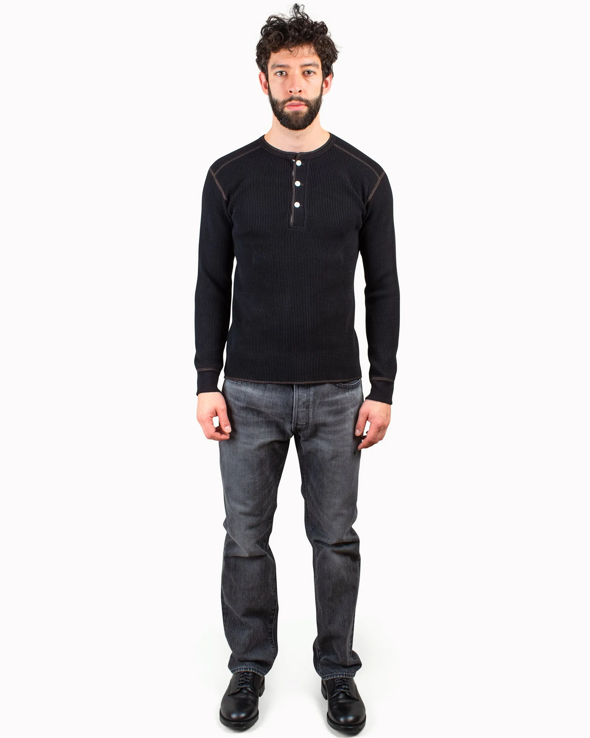 The Real McCoy's MC17117 Waffle Henley Shirt L/S Black sold by Lost & Found product image thumbnail 2