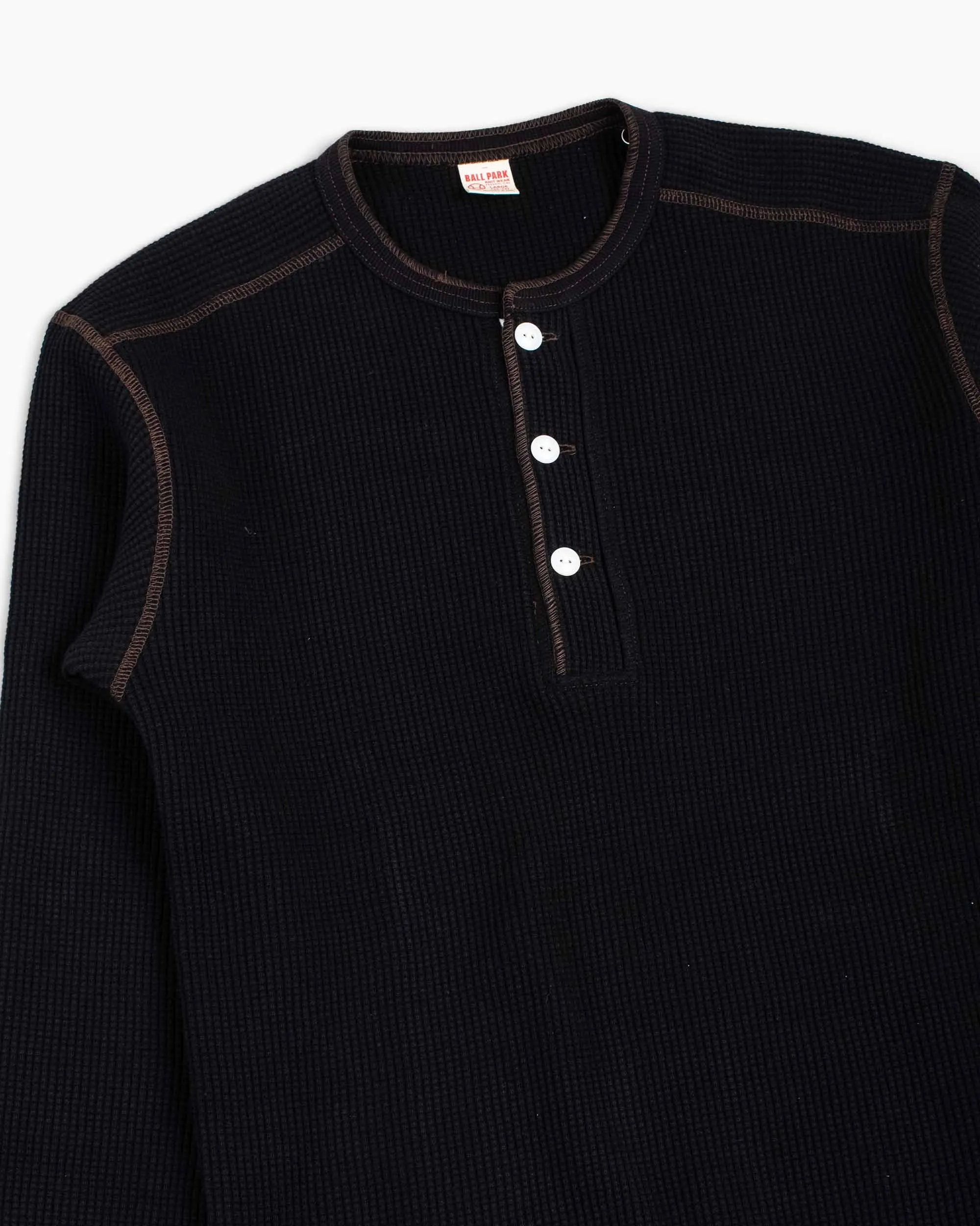 The Real McCoy's MC17117 Waffle Henley Shirt L/S Black sold by Lost & Found product image thumbnail 5