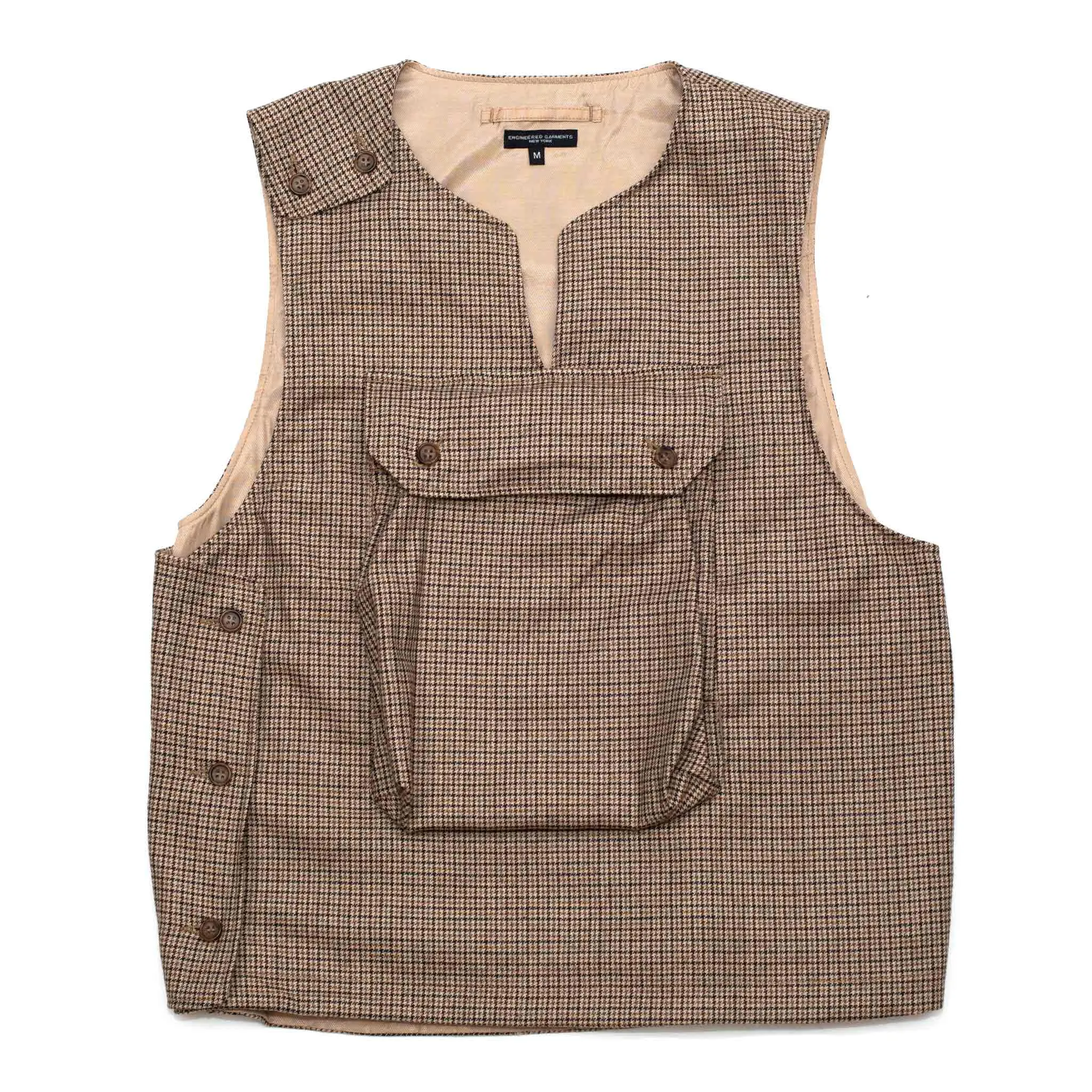 Engineered Garments Cover Vest Brown Wool Poly Gunclub Check sold by Lost & Found