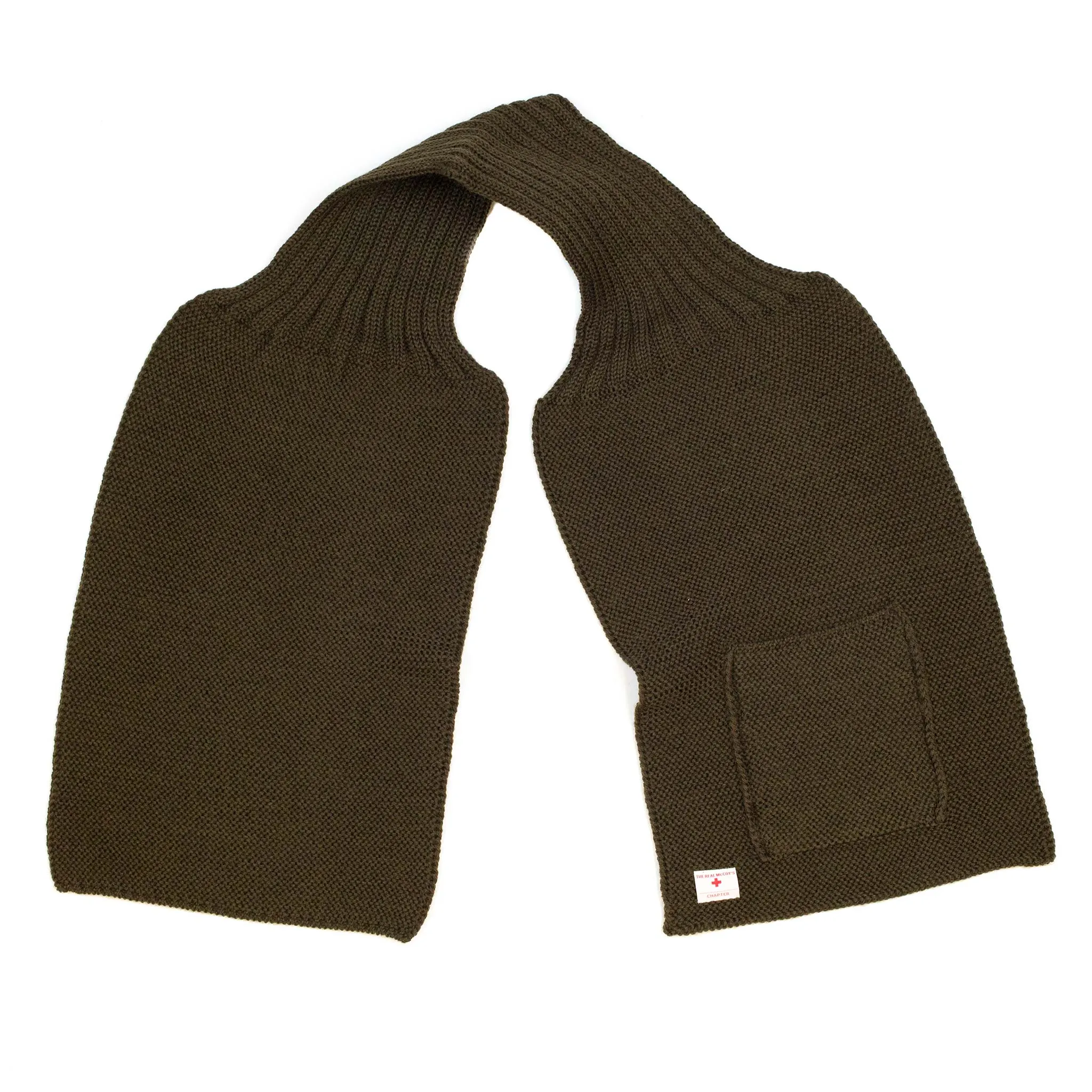 The Real McCoy's MA20102 Wool, Ribbed Muffler Olive sold by Lost & Found