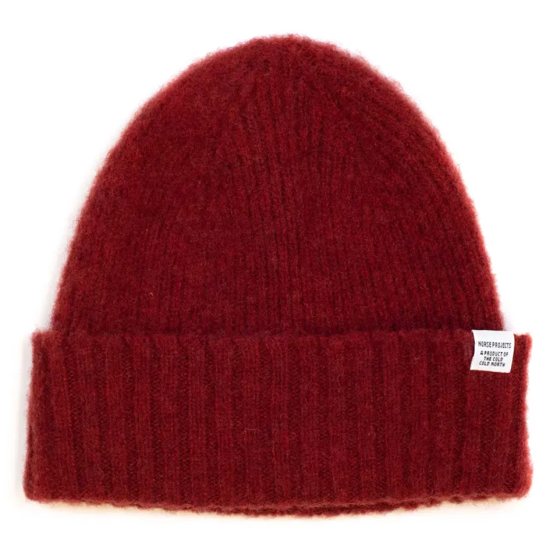 Norse Projects Brushed Lambswool Beanie Carmine Red sold by Lost & Found