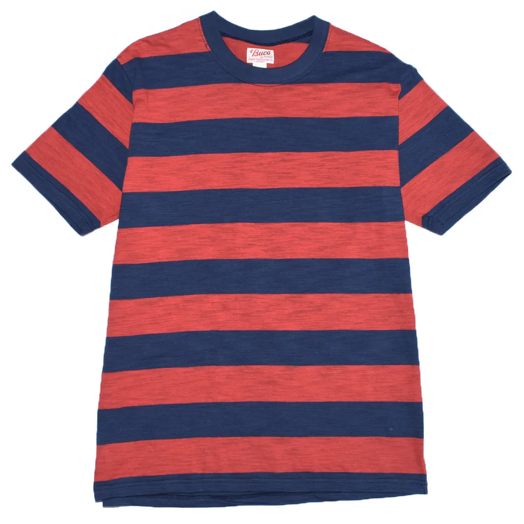 The Real McCoy's BC20007 Buco Stripe Tee S/S Red/Navy sold by Lost & Found