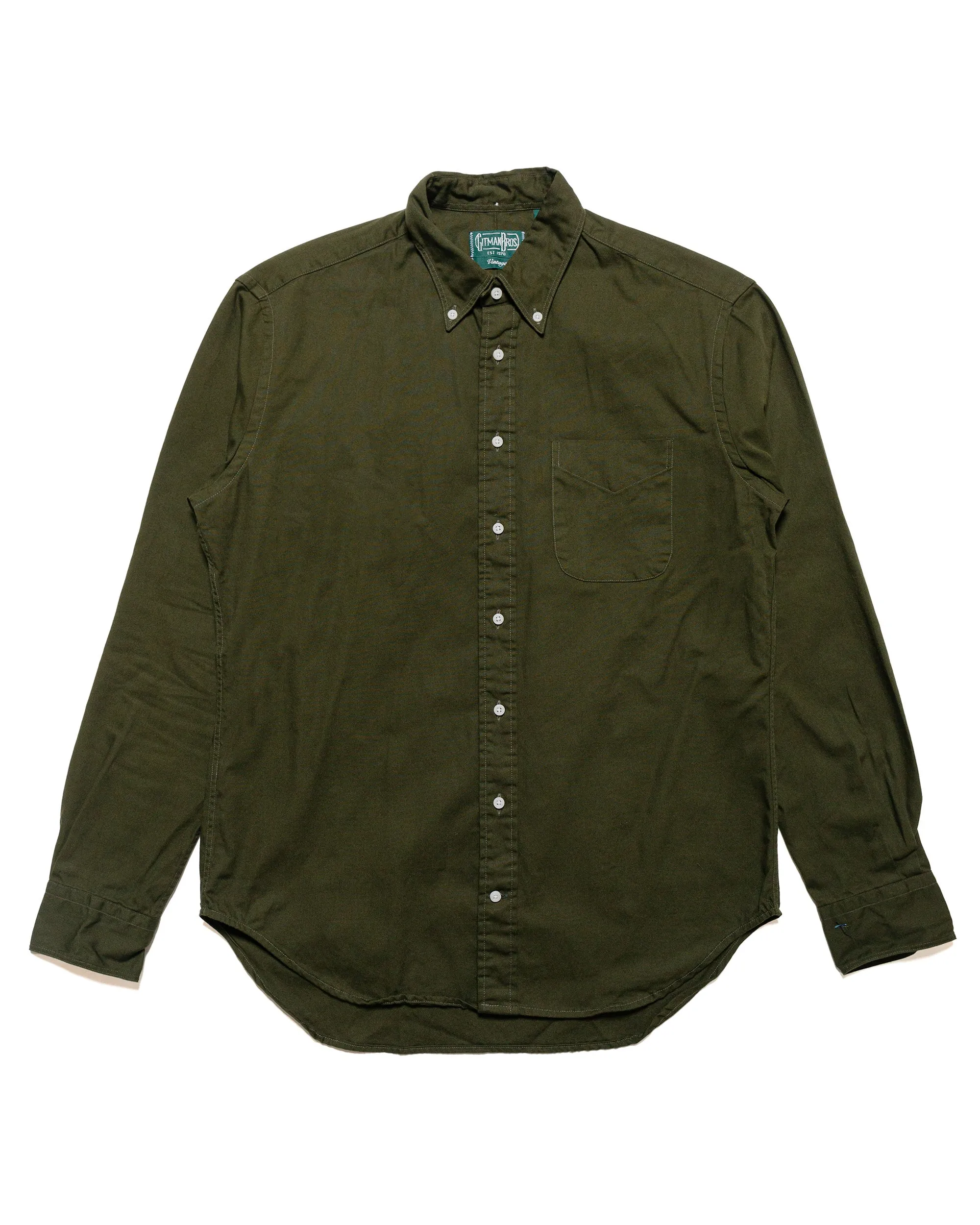 Gitman Vintage Bros. Long Sleeve Olive Overdye Oxford sold by Lost & Found