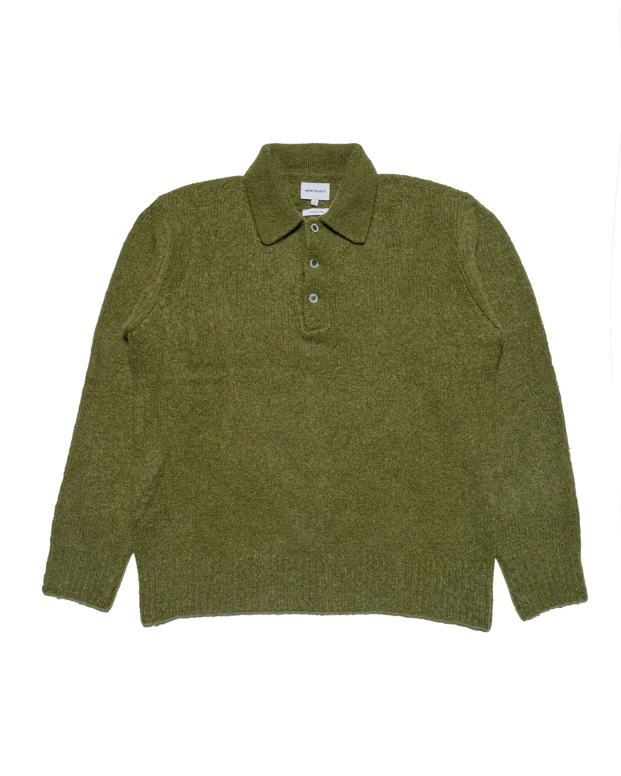 Norse Projects Rasmus Relaxed Brushed Polo Ivy Green sold by Lost & Found