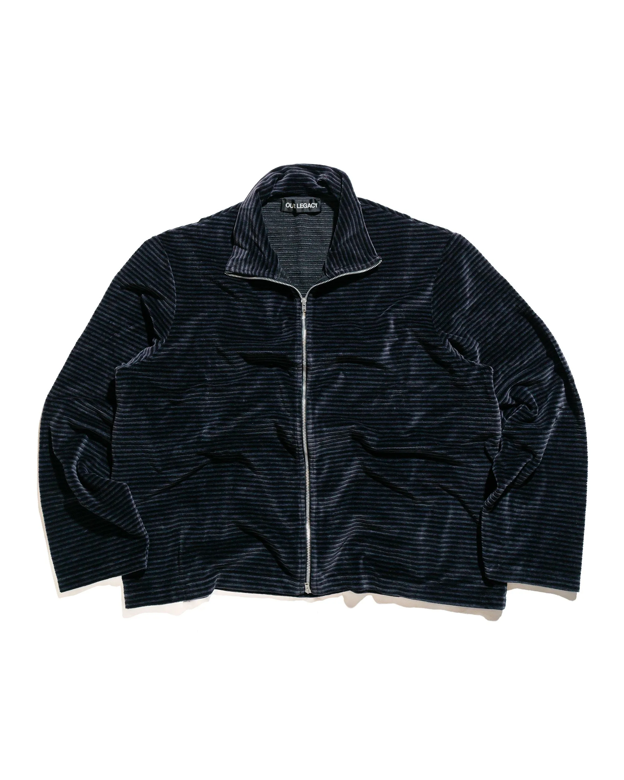 Our Legacy Shrunken Full Zip Polo Phantom Stripe Velour sold by Lost & Found