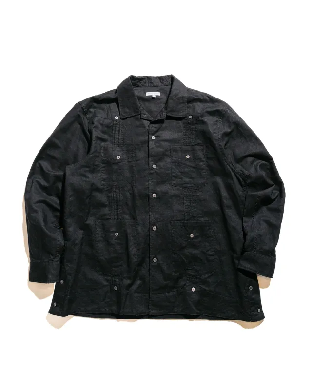 Engineered Garments Guayabera Shirt Black Handkerchief Linen sold by Lost & Found