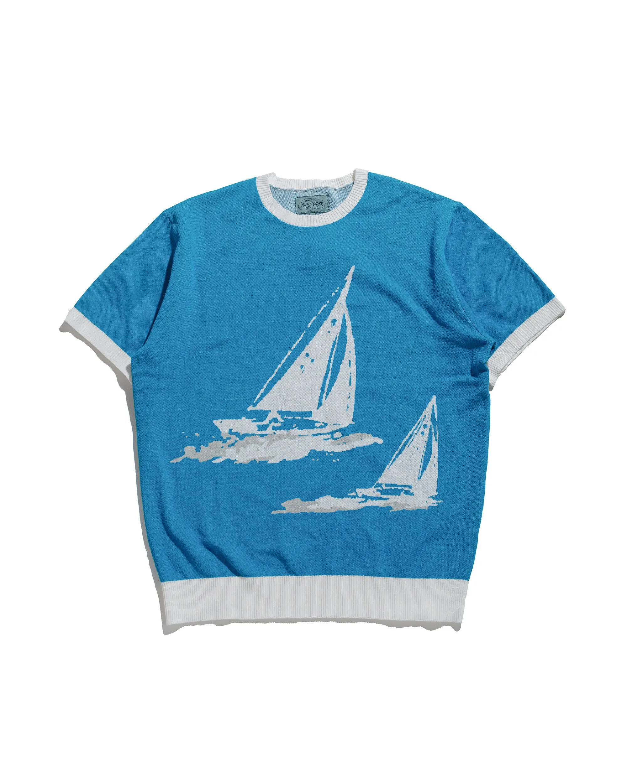 Beams Plus Sperry Top-Sider Knit Tee Box Jacquard Sax sold by Lost & Found