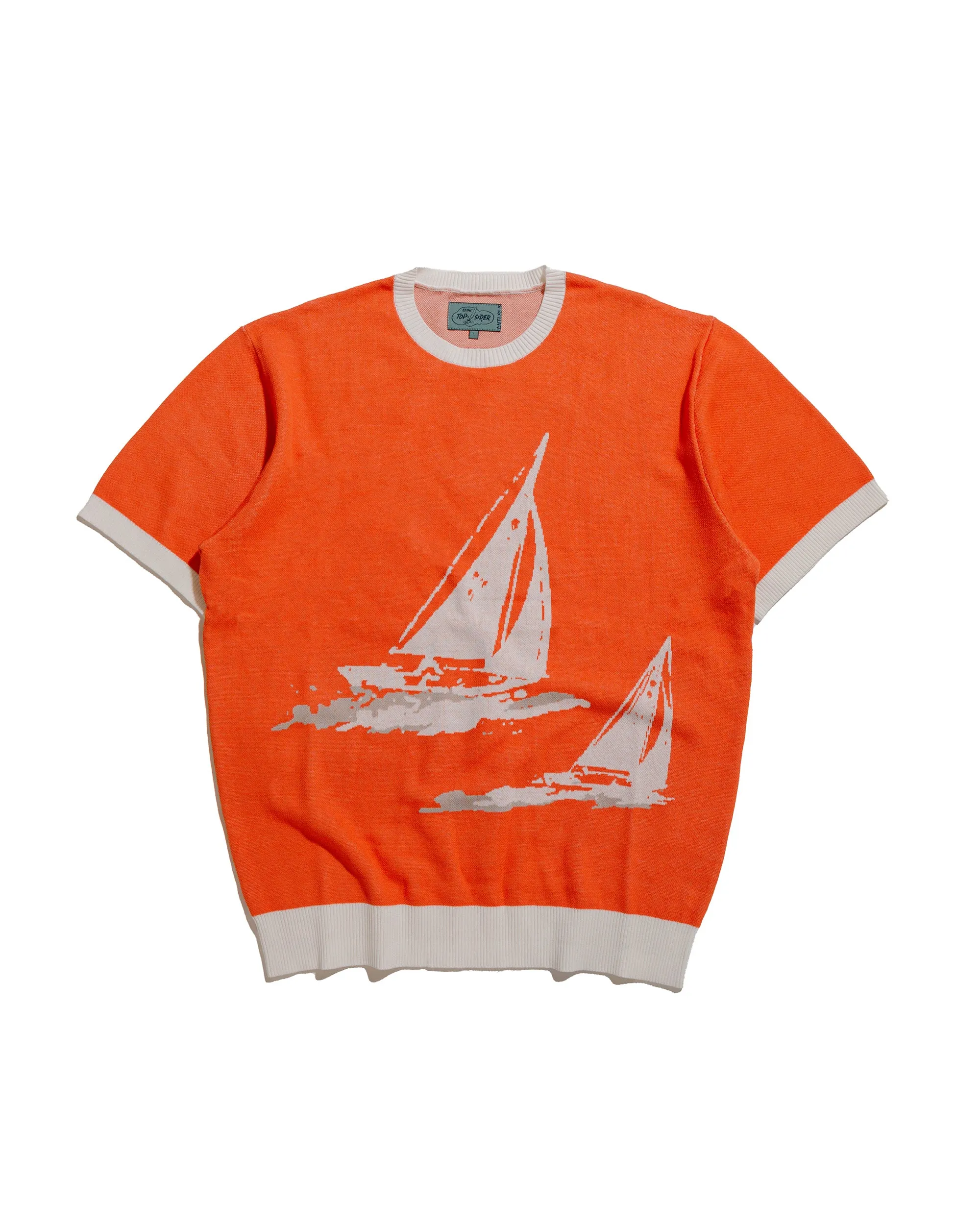 Beams Plus Sperry Top-Sider Knit Tee Box Jacquard BP Orange sold by Lost & Found