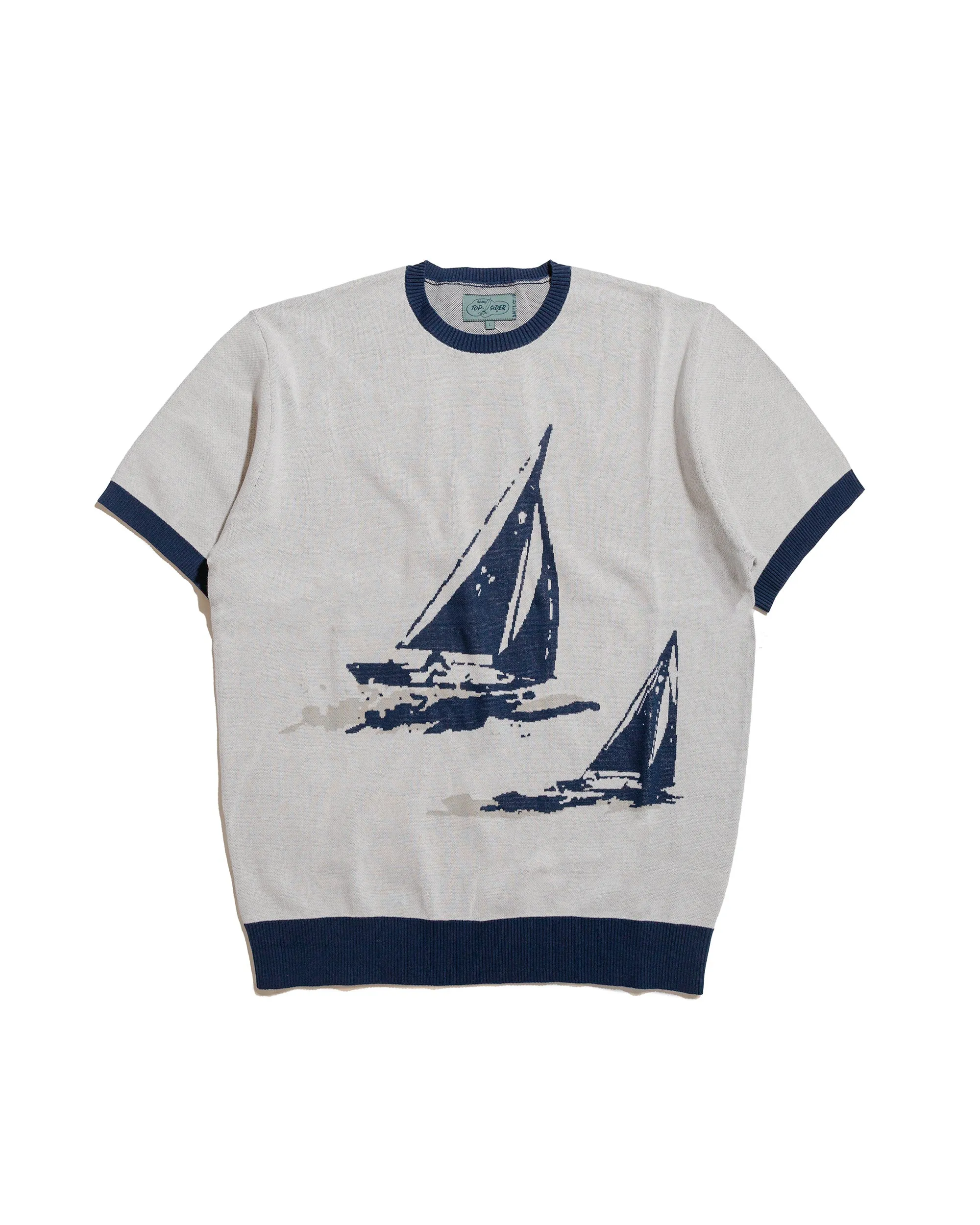 Beams Plus Sperry Top-Sider Knit Tee Box Jacquard White sold by Lost & Found