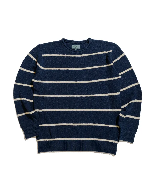 Beams Plus Sperry Top-Sider Crew Cotton Linen Slab Stripe Navy sold by Lost & Found