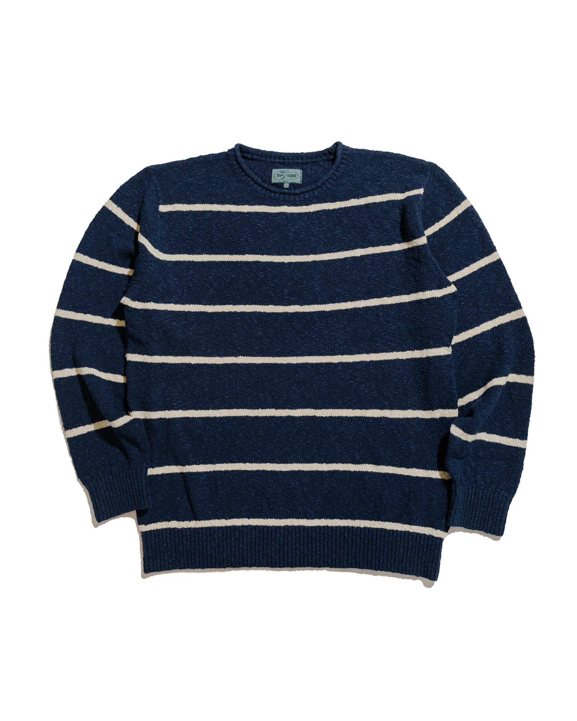 Beams Plus Sperry Top-Sider Crew Cotton Linen Slab Stripe Navy sold by Lost & Found