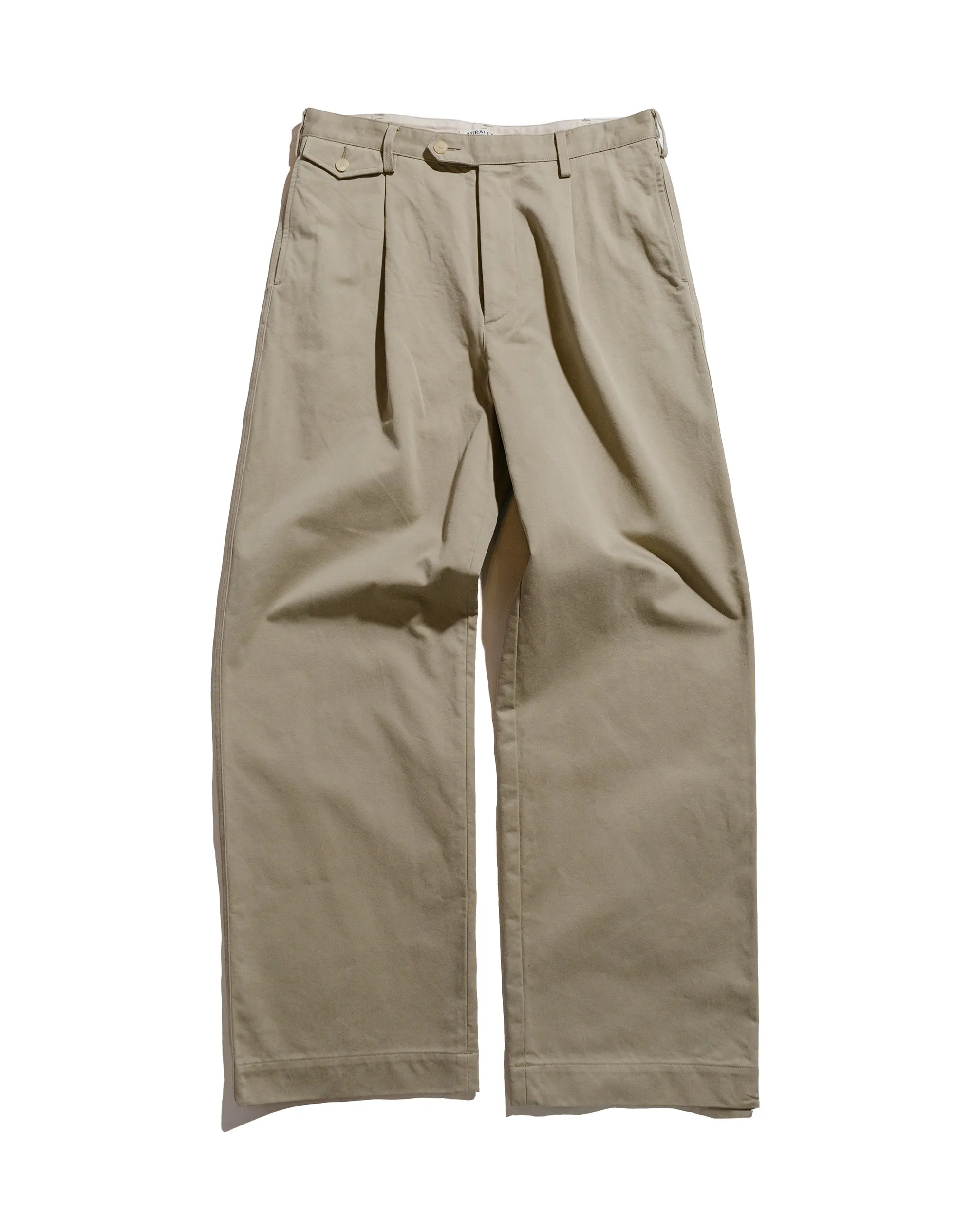 Auralee Washed Finx Chino One-Tuck Pants Light Khaki sold by Lost & Found