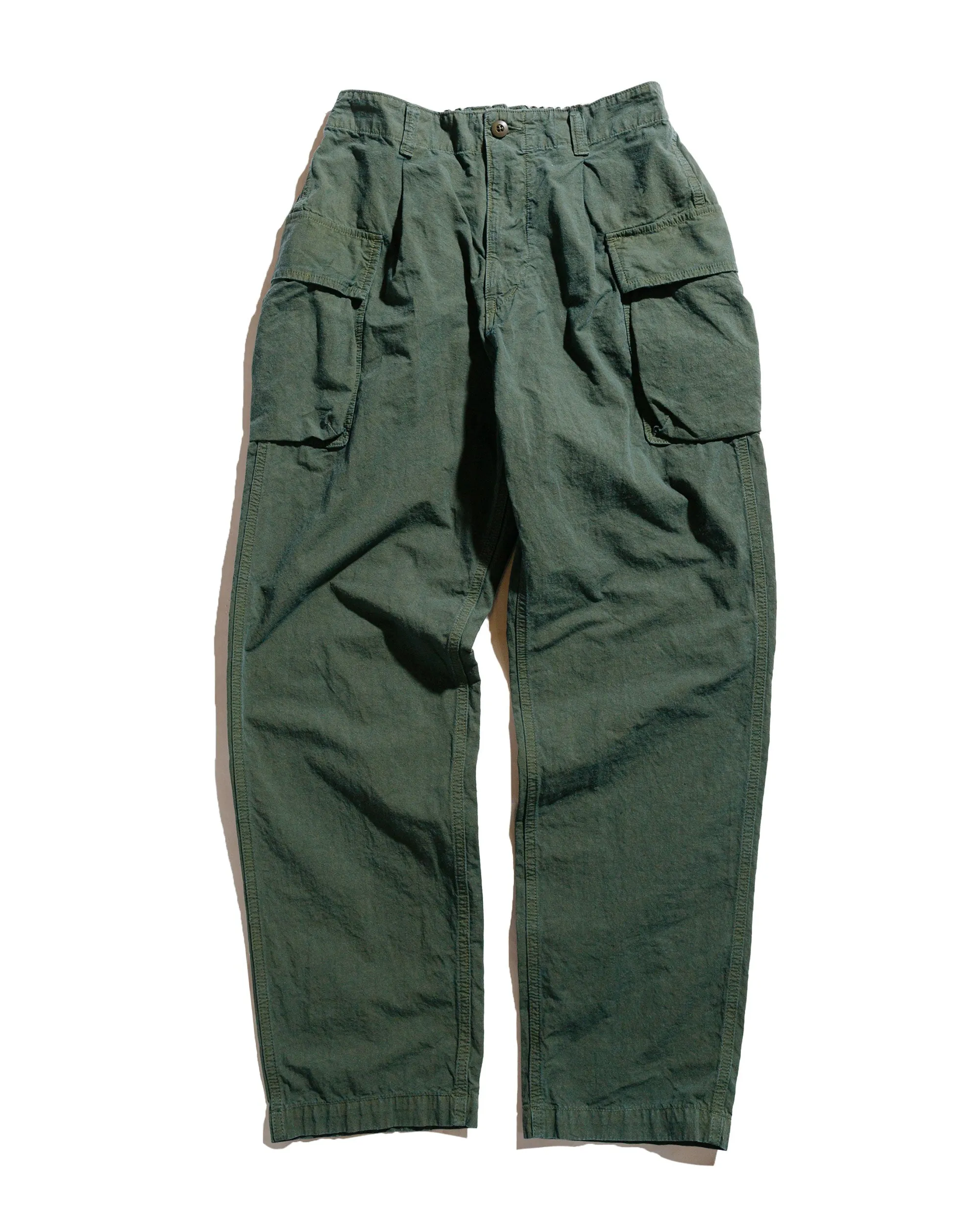 Sage de Cret High Density Cotton/Hemp Single Pleated Peg Top Cargo Pants Olive sold by Lost & Found