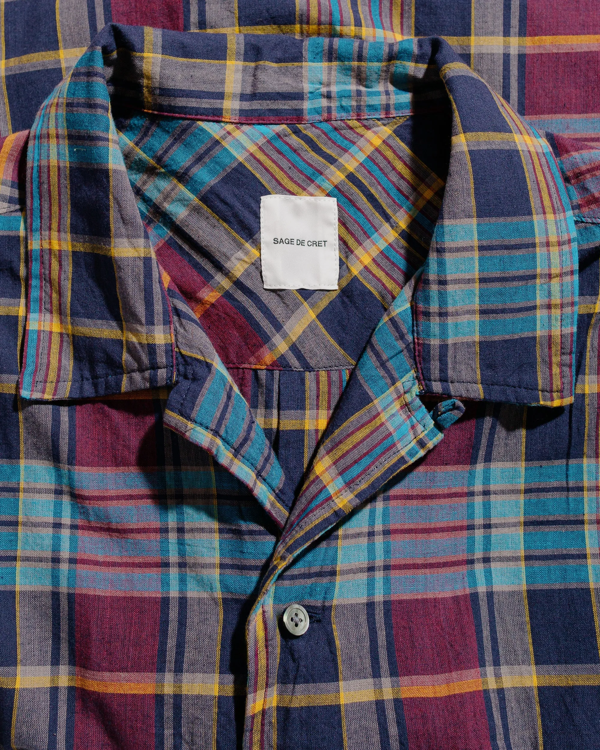 Sage de Cret Madras Check Short Sleeve Open Collar Shirt Wine sold by Lost & Found product image thumbnail 5