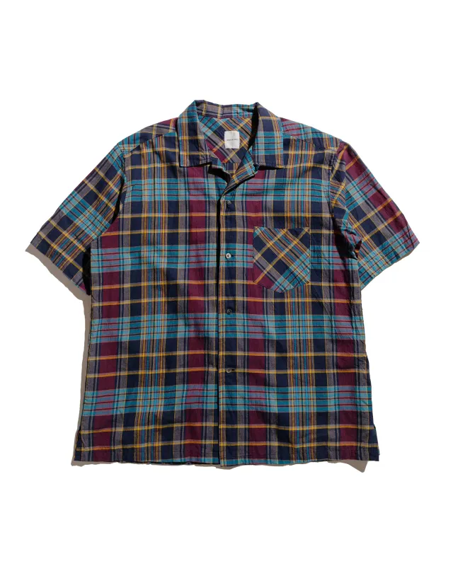 Sage de Cret Madras Check Short Sleeve Open Collar Shirt Wine sold by Lost & Found