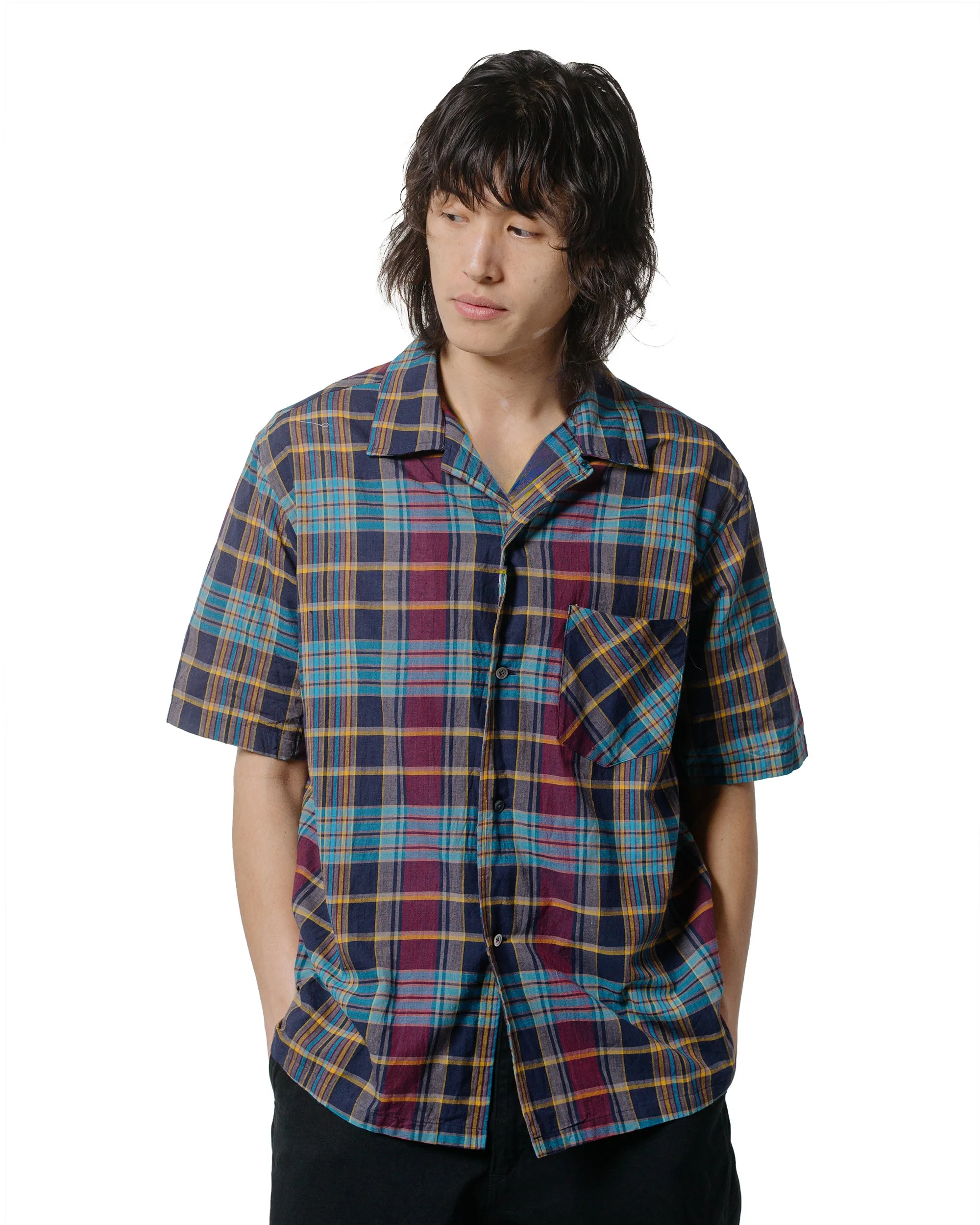 Sage de Cret Madras Check Short Sleeve Open Collar Shirt Wine sold by Lost & Found product image thumbnail 2