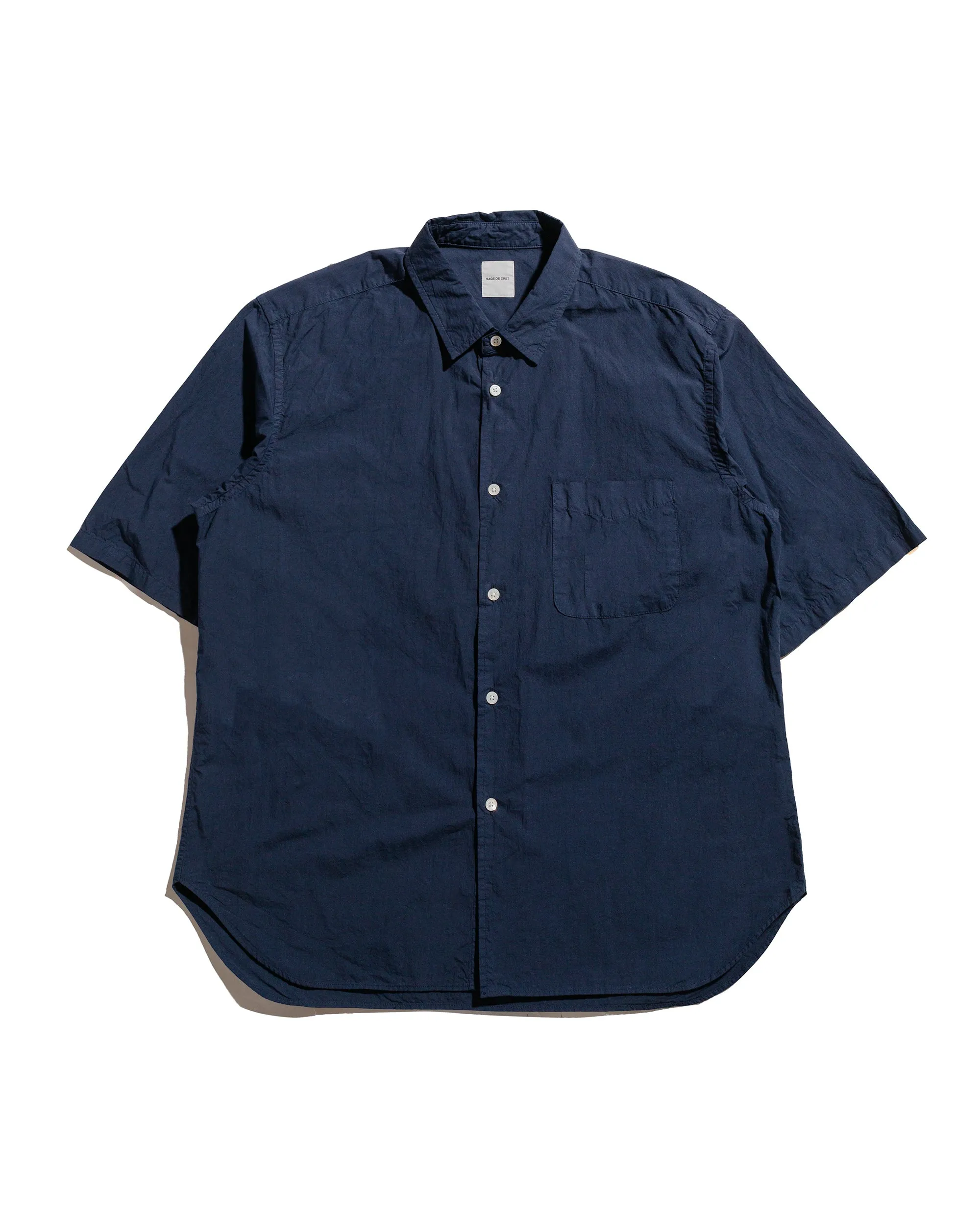 Sage de Cret Organic Cotton Broadcloth Short Sleeve Regular Collar Shirt Navy sold by Lost & Found