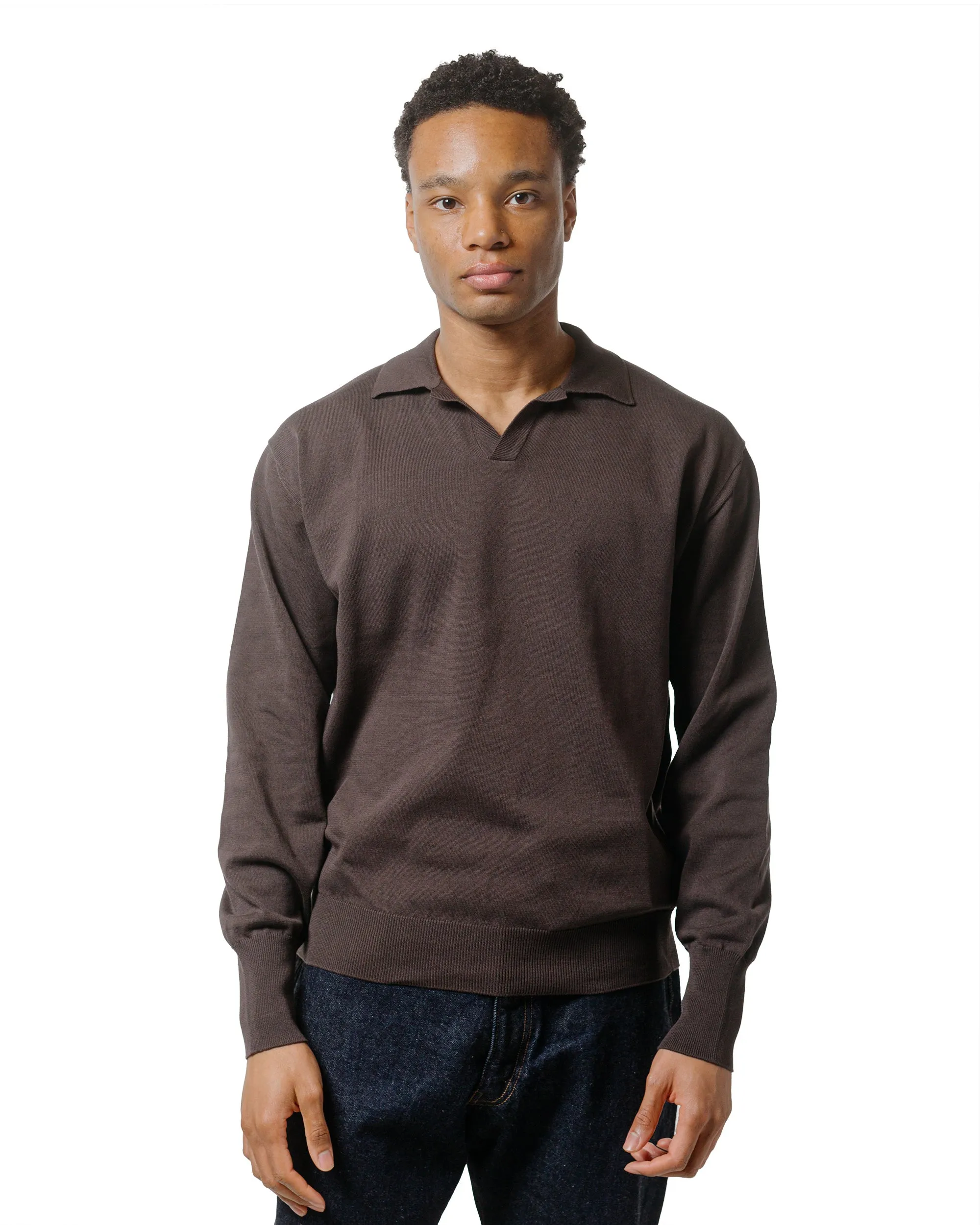 KAPTAIN SUNSHINE Cotton Knit Skipper Shirt Brown sold by Lost & Found product image thumbnail 2