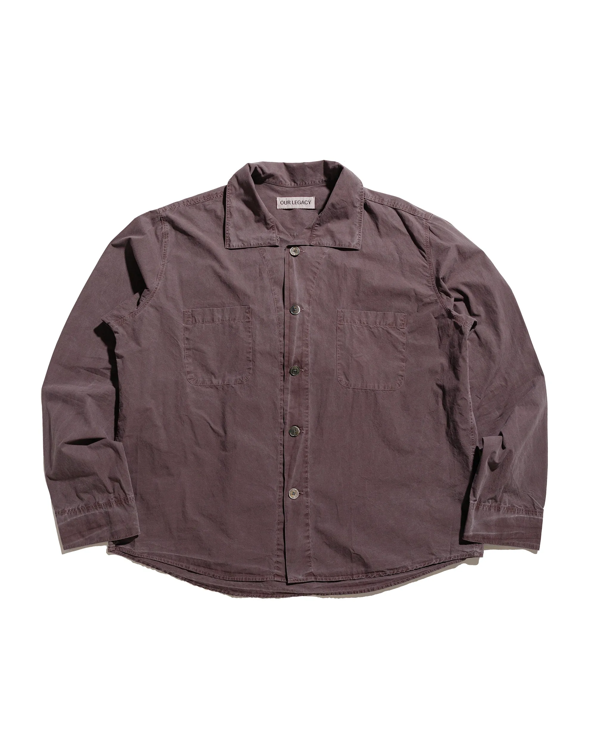 Our Legacy Funnel Shirt Charcoal Bordeaux Dense Poplin sold by Lost & Found