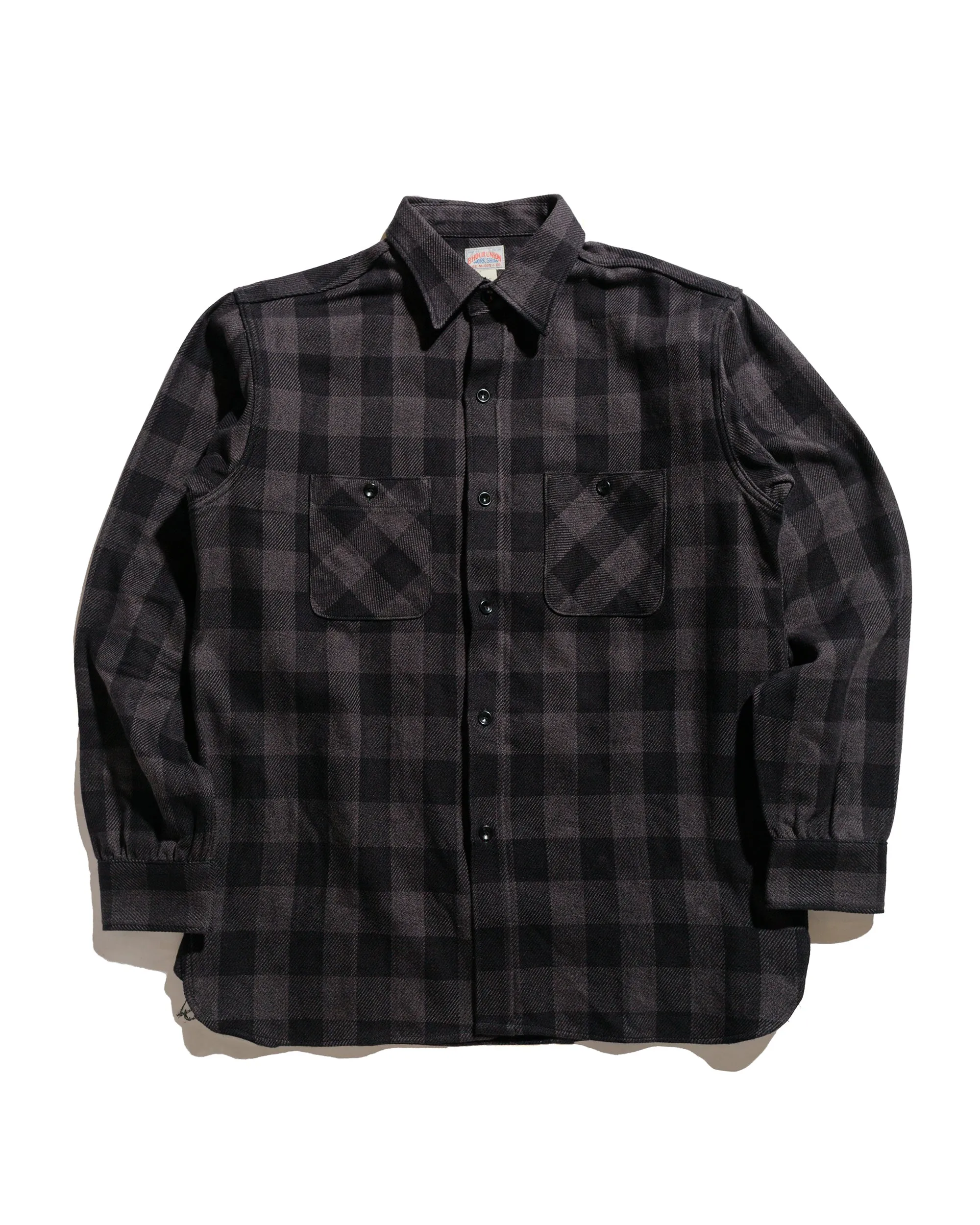 The Real McCoy's MS24102 8HU Twisted-Yarn Buffalo Check Flannel Shirt Black/Charcoal sold by Lost & Found