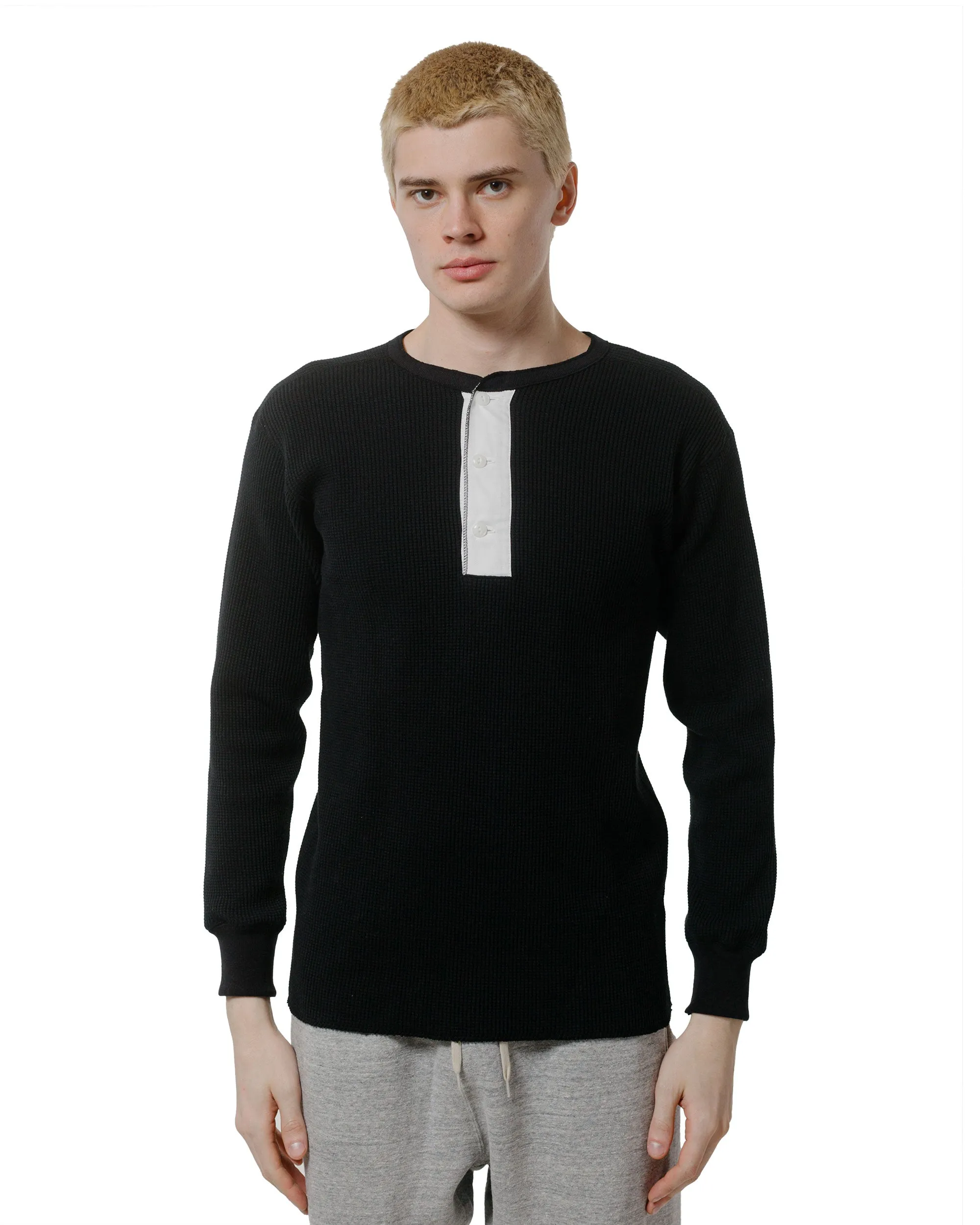 The Real McCoy's MC24122 Waffle Thermal Henley Undershirt L/S Black sold by Lost & Found product image thumbnail 2