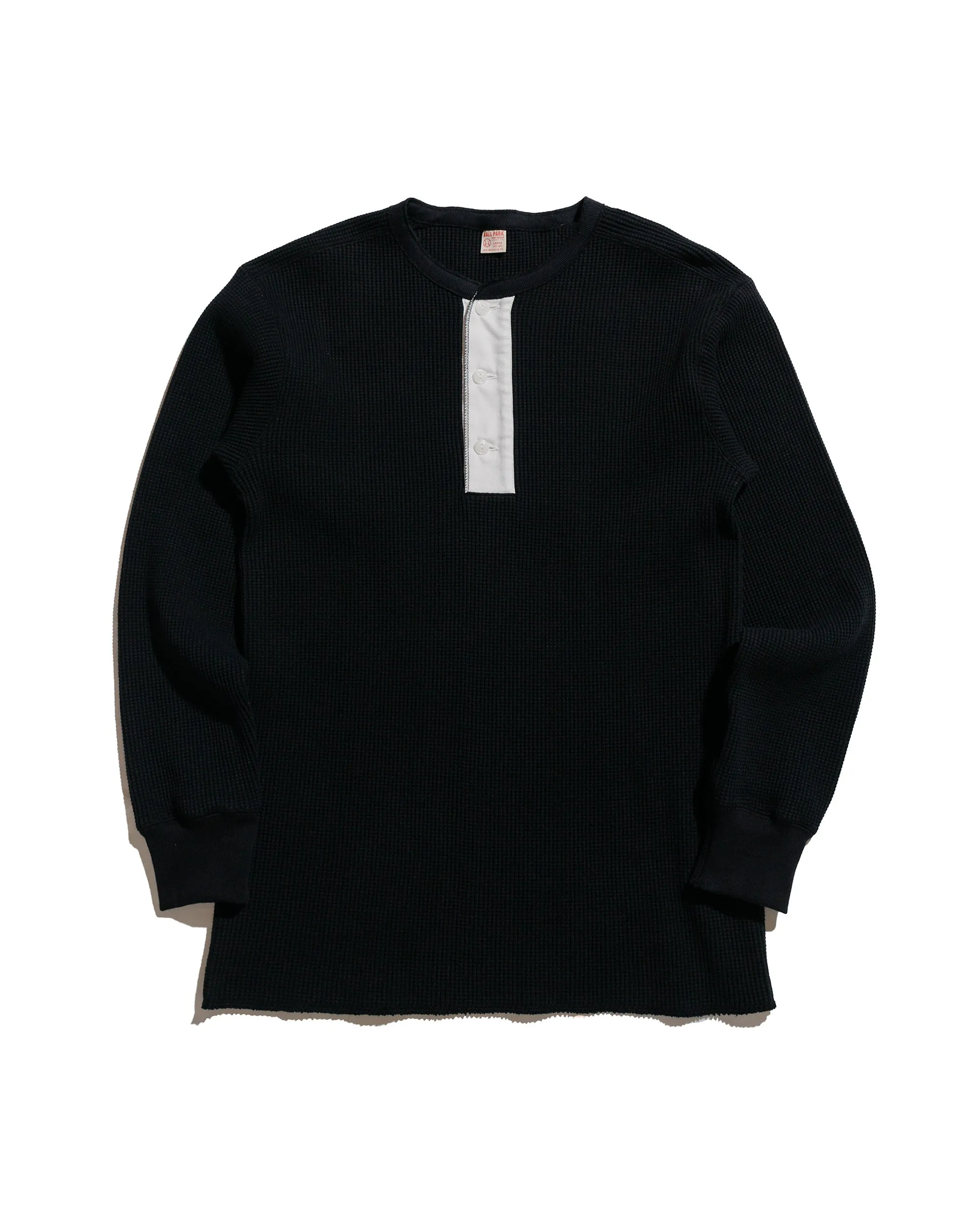 The Real McCoy's MC24122 Waffle Thermal Henley Undershirt L/S Black sold by Lost & Found