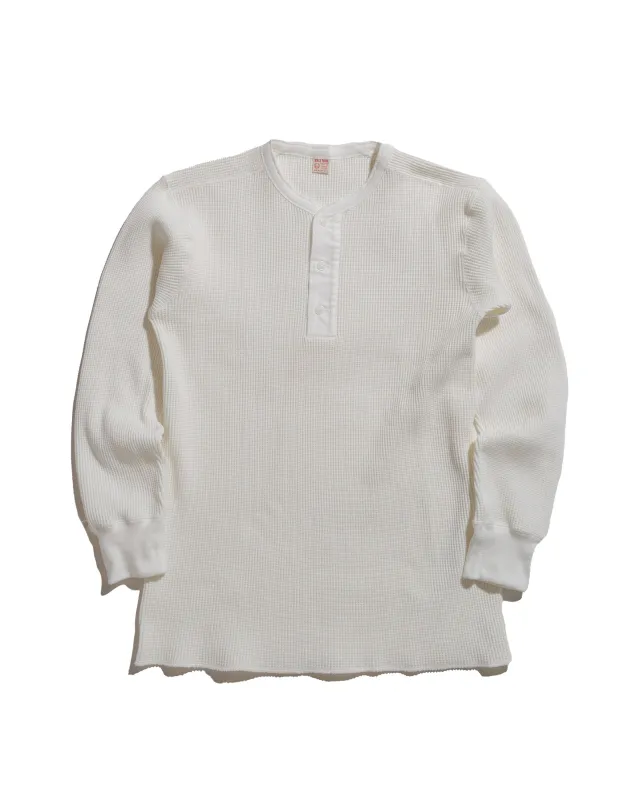 The Real McCoy's MC24122 Waffle Thermal Henley Undershirt L/S White sold by Lost & Found